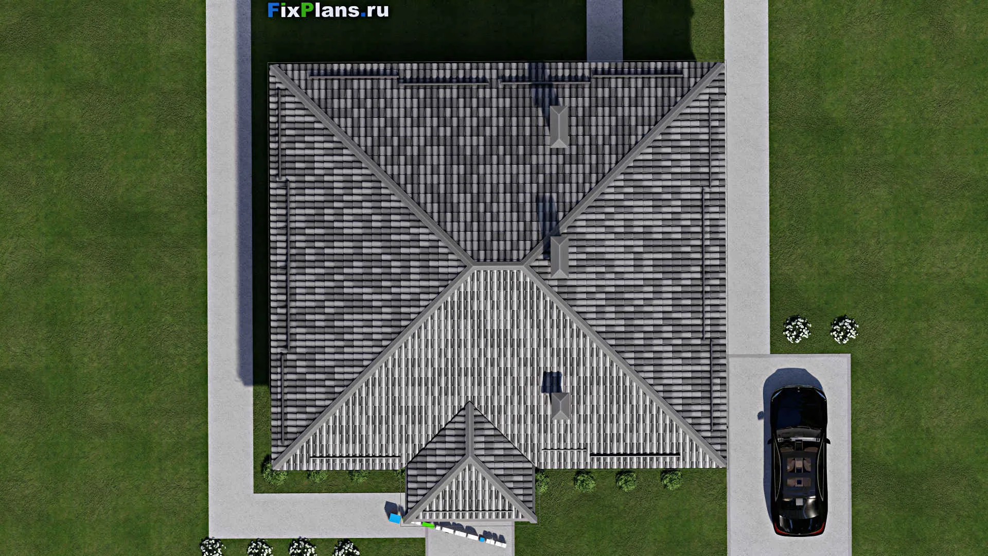 F-6146 - Проект одноэтажного дома 14 на 14, площадью 140 м² с 3 спальнями