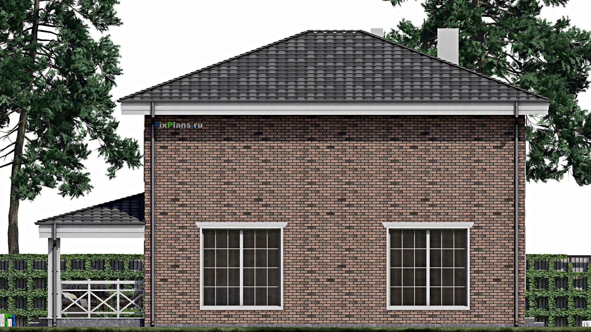 F-0800 - Планы двухэтажного дома 11 на 12, площадью 200 м² с террасой и 4 спальнями