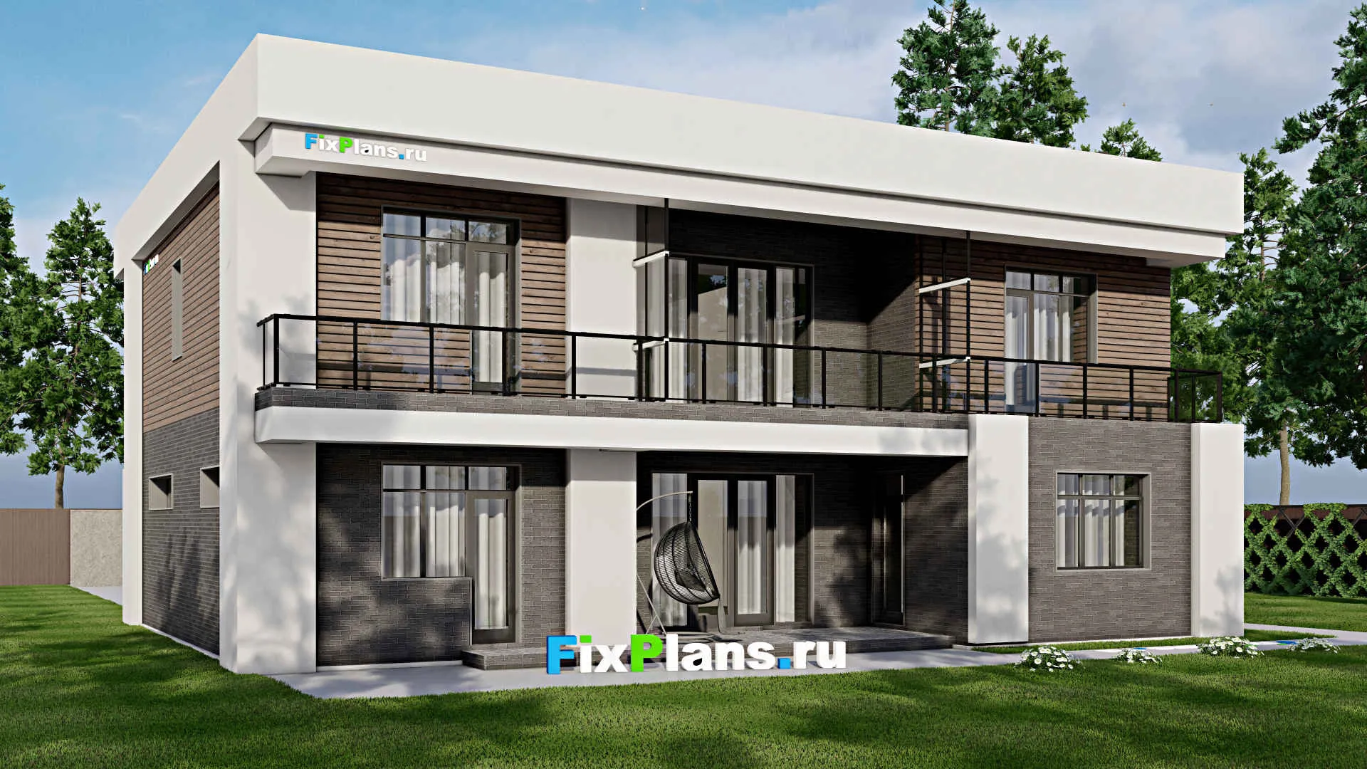 F-8378 - Планы двухэтажного дома 14 на 16, площадью 310 м² с террасой, балконом, гаражом на 1 машину и 4 спальнями