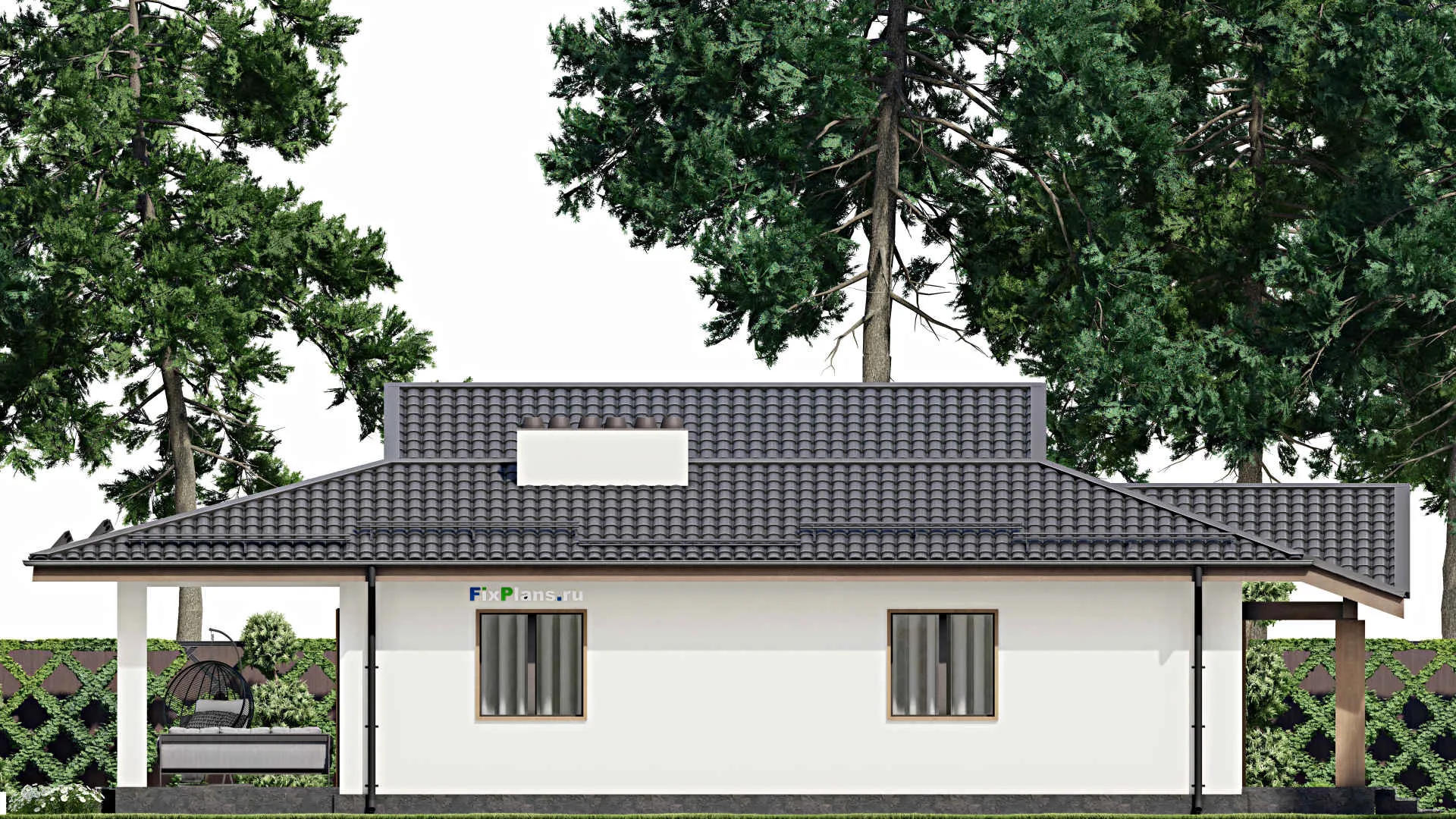 F-4922 - План одноэтажного дома 11 на 13, площадью 150 м² с террасой и 2 спальнями