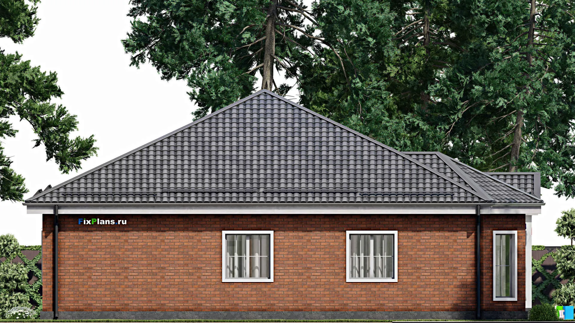 F-7316 - План одноэтажного дома 15 на 16, площадью 190 м² с террасой и 4 спальнями