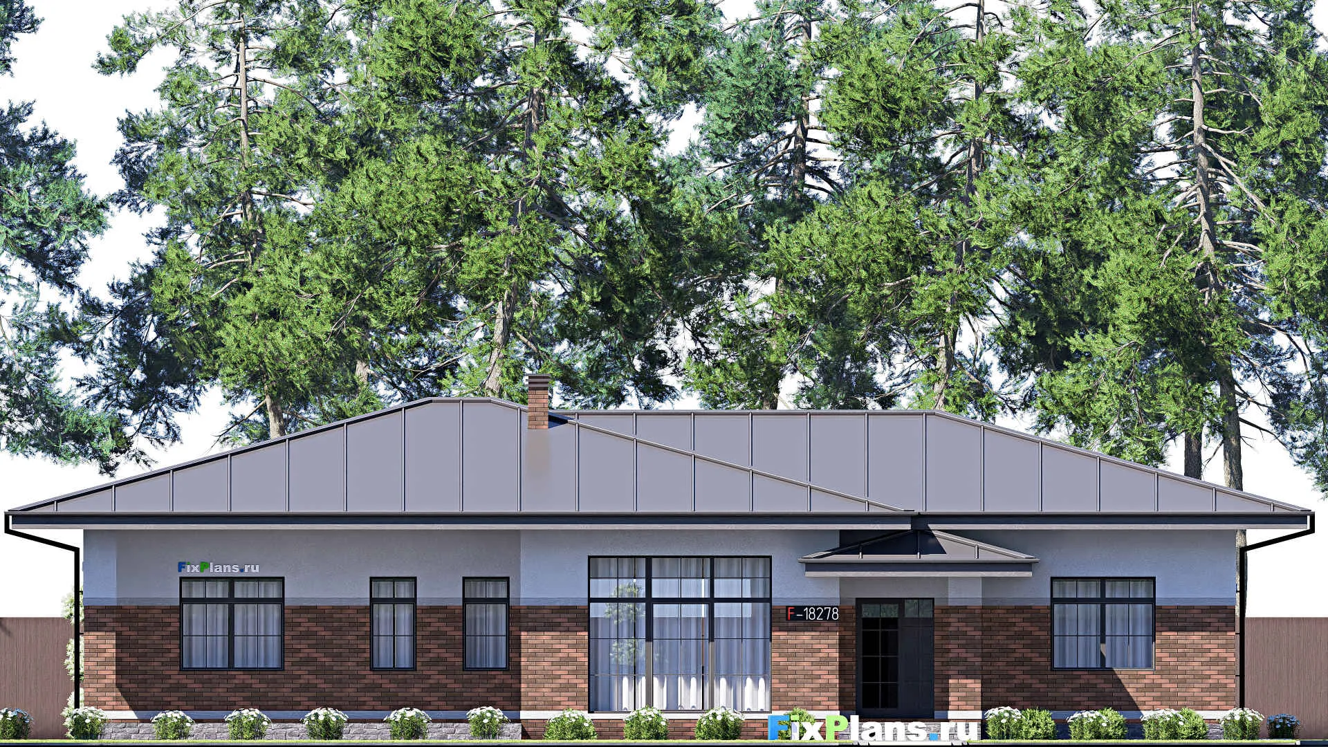 F-18278 - Проект одноэтажного дома 14 на 22, площадью 240 м² с террасой и 3 спальнями