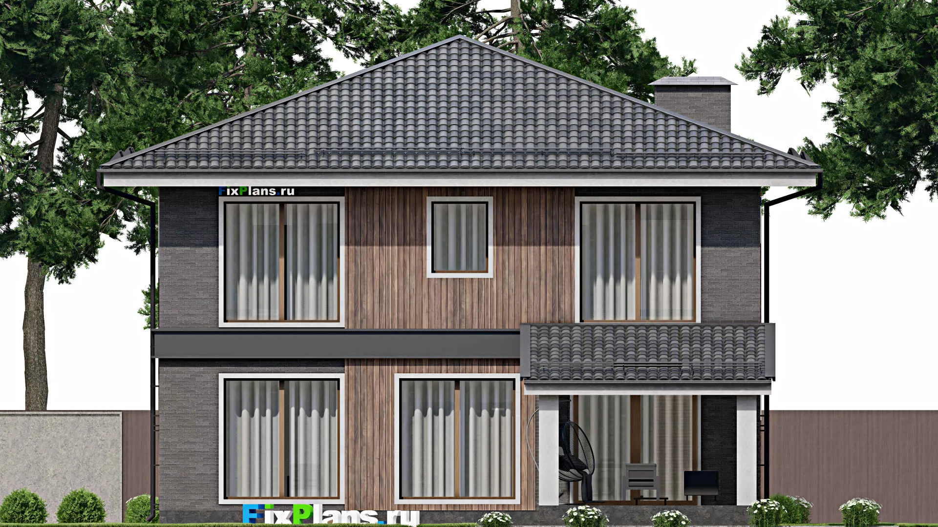 F-6227 - Проект двухэтажного дома 13 на 20, площадью 270 м² с террасой, балконом и 4 спальнями