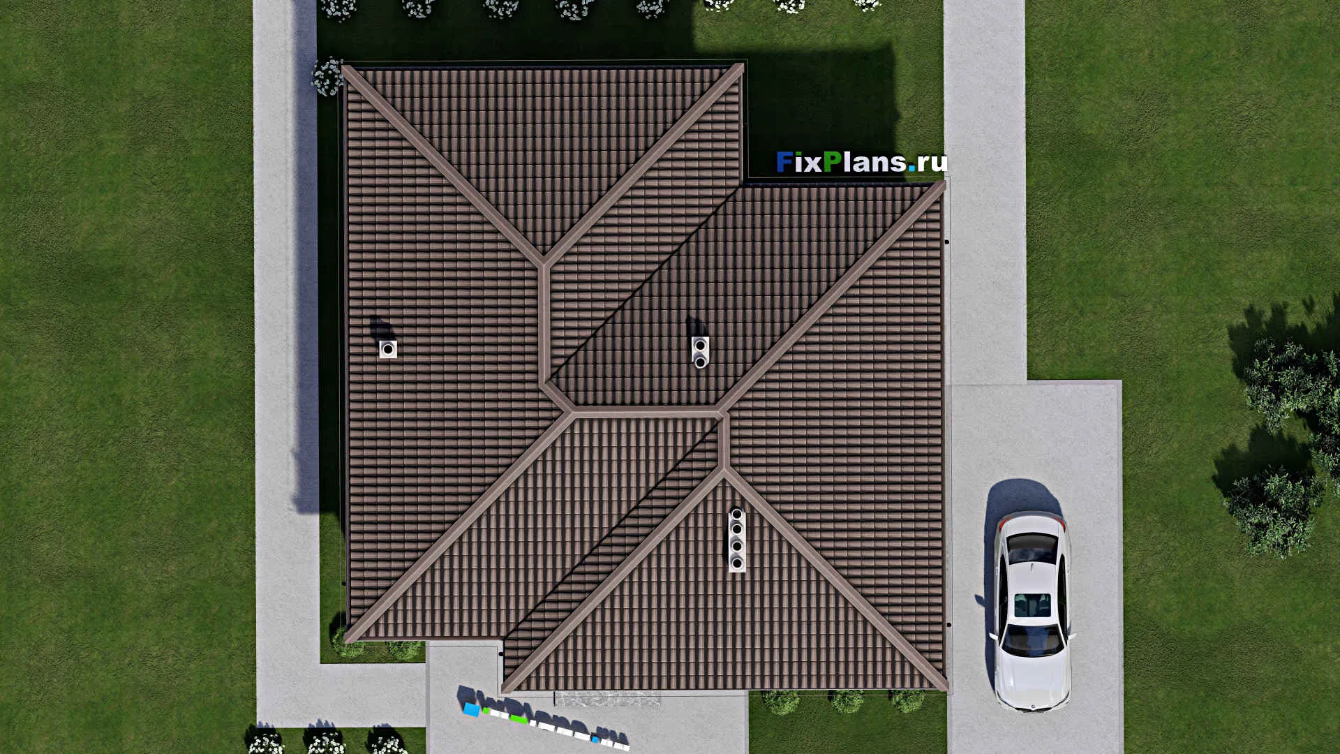 F-3680 - План одноэтажного дома 13 на 14, площадью 120 м² с 3 спальнями