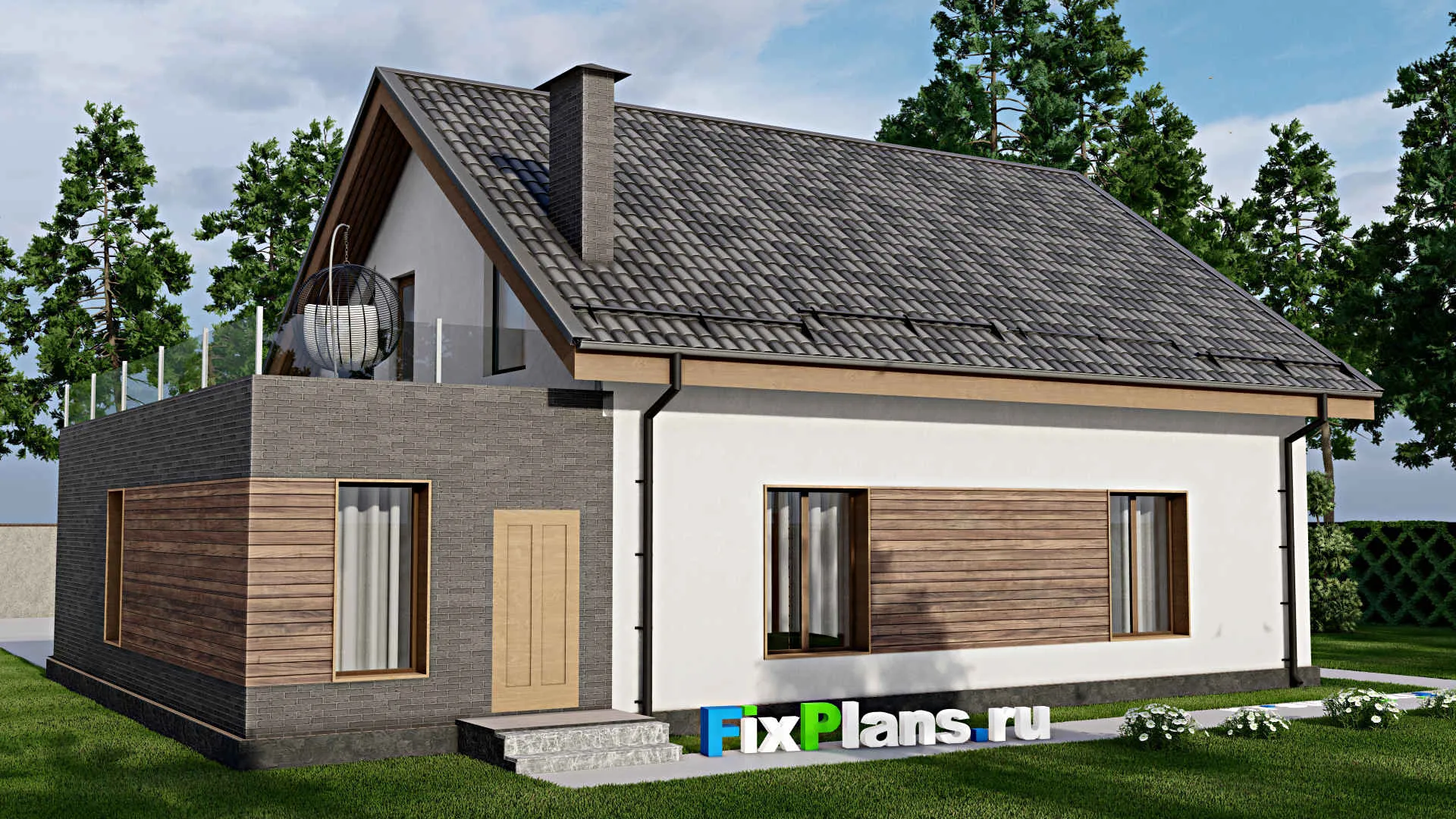 F-9530 - Планы дома с мансардой 14 на 16, площадью 260 м² с балконом, гаражом на 1 машину и 3 спальнями