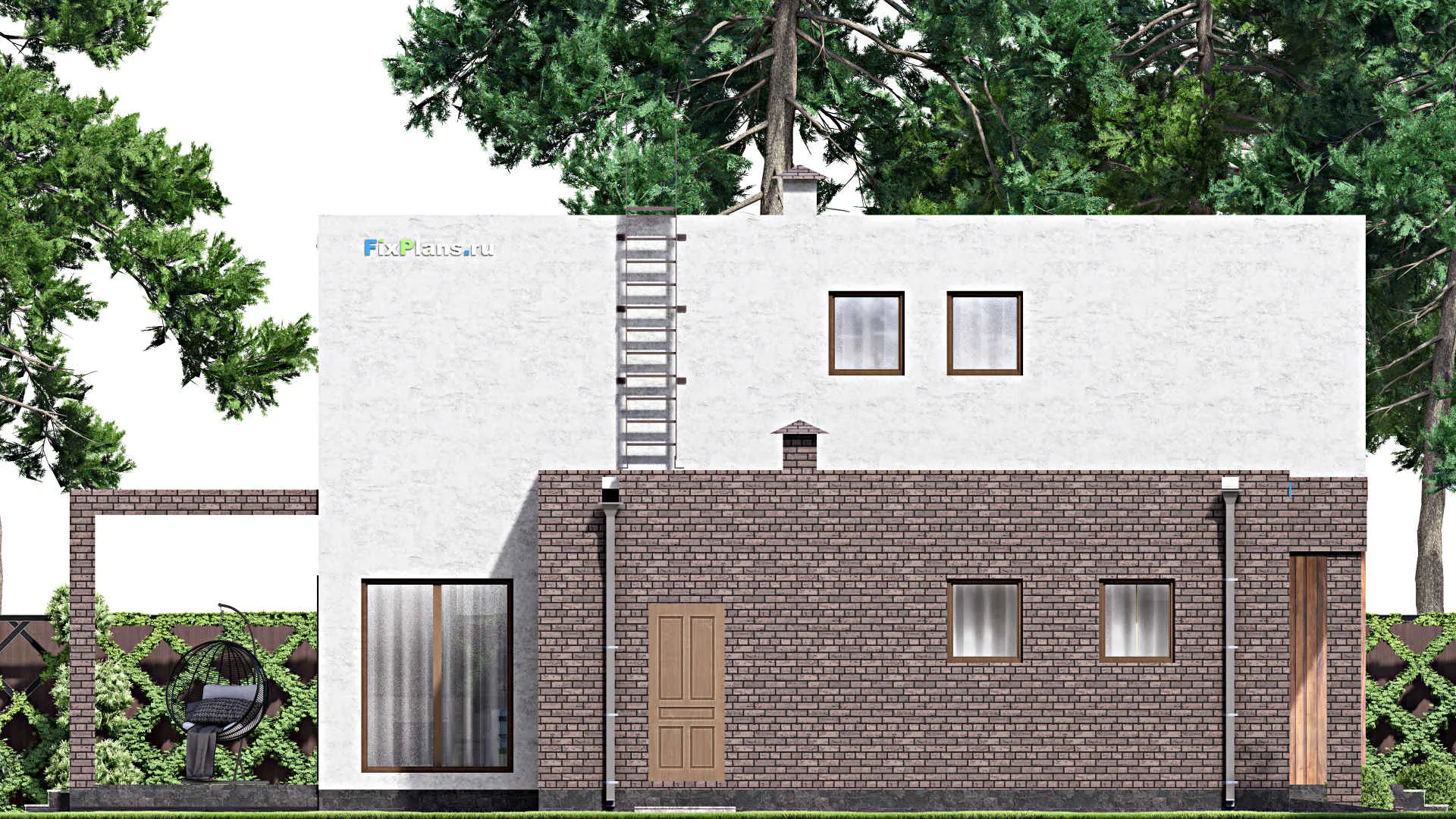 F-13724 - Планы двухэтажного дома 12 на 16, площадью 220 м² с террасой, гаражом на 1 машину и 4 спальнями