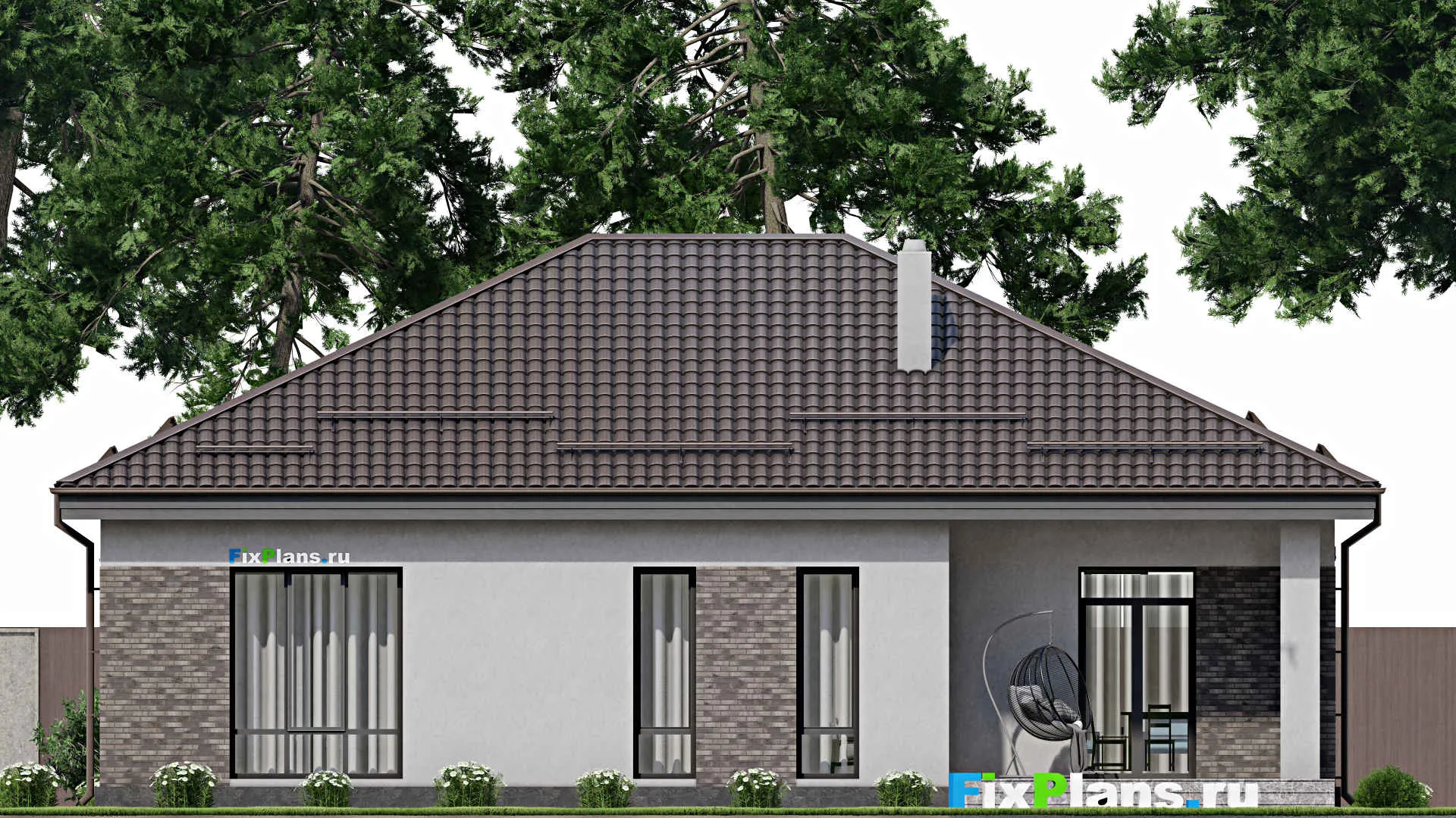 F-2123 - План одноэтажного дома 13 на 16, площадью 170 м² с террасой и 3 спальнями