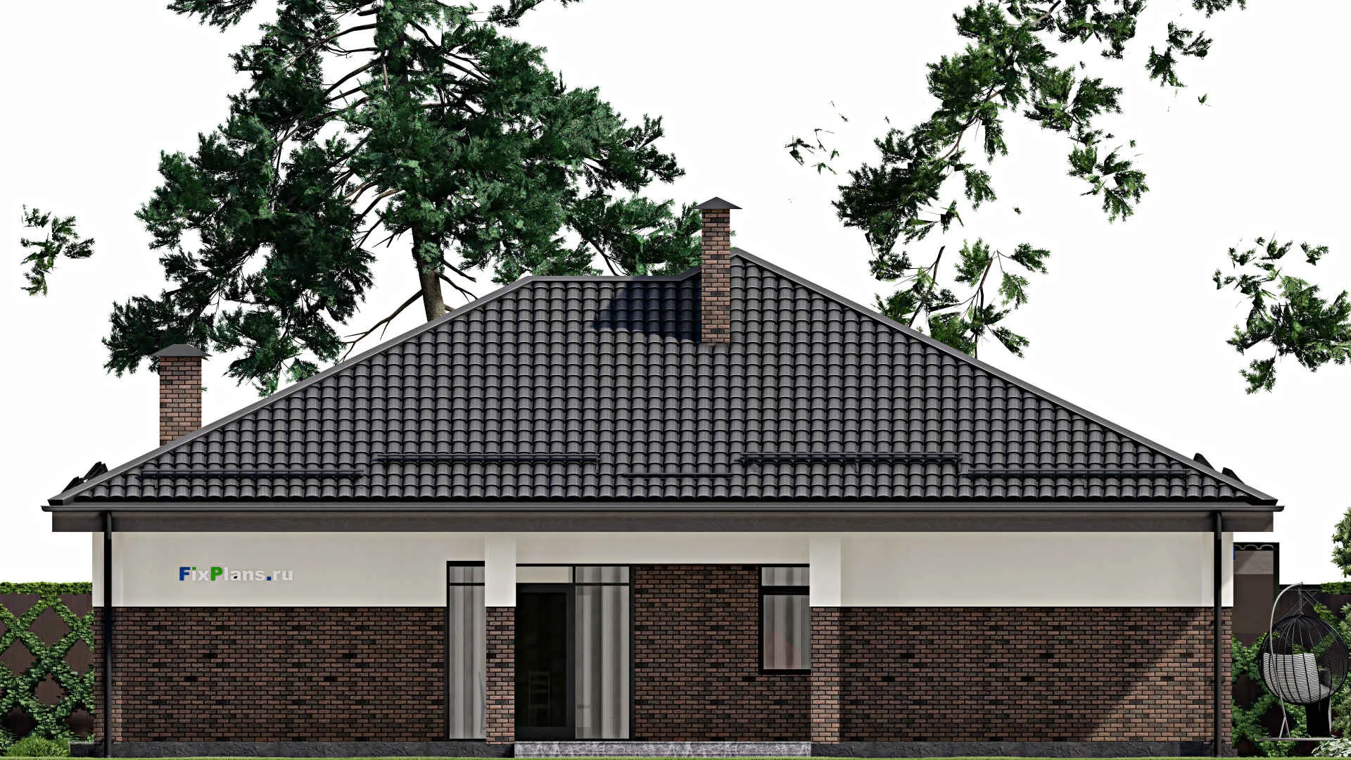 F-5012 - Проект одноэтажного дома 12 на 16, площадью 180 м² с террасой и 3 спальнями