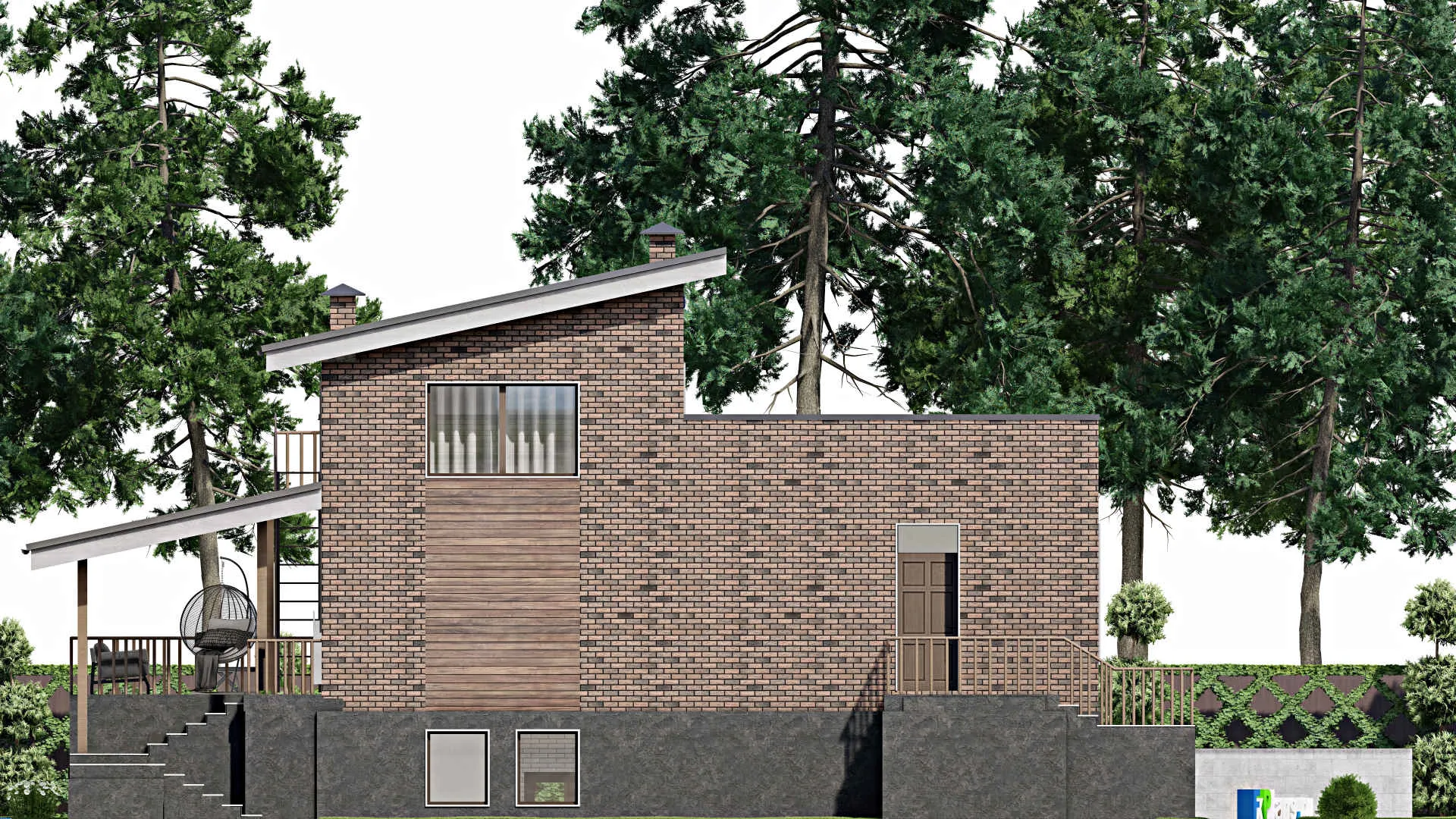 F-9593 - Проект одноэтажного дома 14 на 18, площадью 280 м² с цокольным этажом, гаражом на 2 машины и 3 спальнями