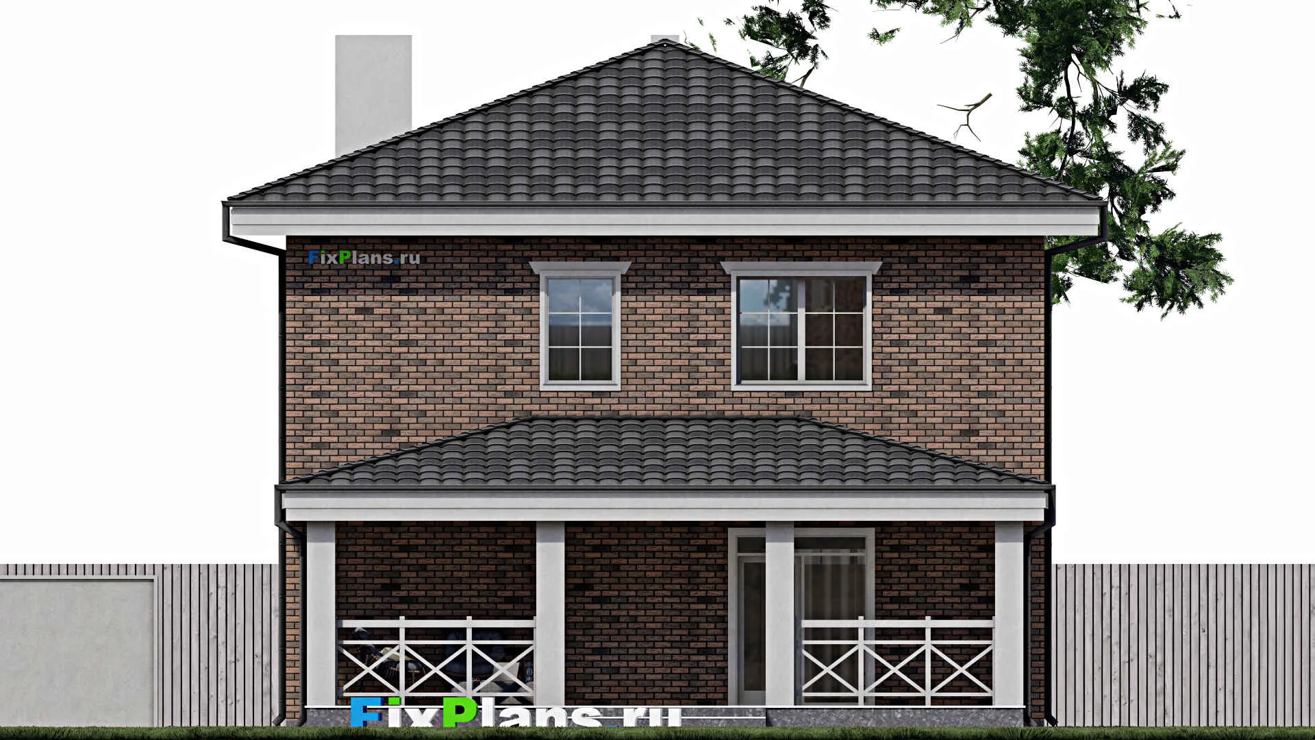 F-0800 - Планы двухэтажного дома 11 на 12, площадью 200 м² с террасой и 4 спальнями