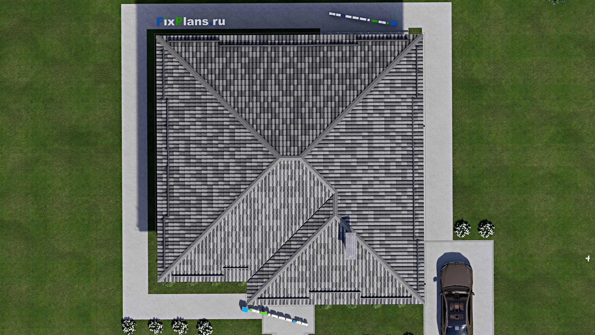 F-7991 - Проект одноэтажного дома 15 на 15, площадью 170 м² с террасой и 3 спальнями