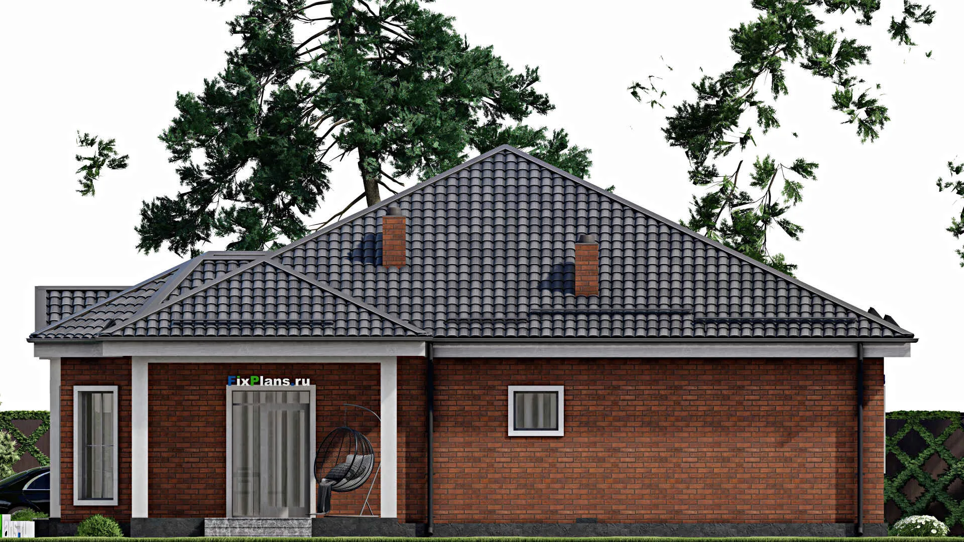 F-7316 - План одноэтажного дома 15 на 16, площадью 190 м² с террасой и 4 спальнями