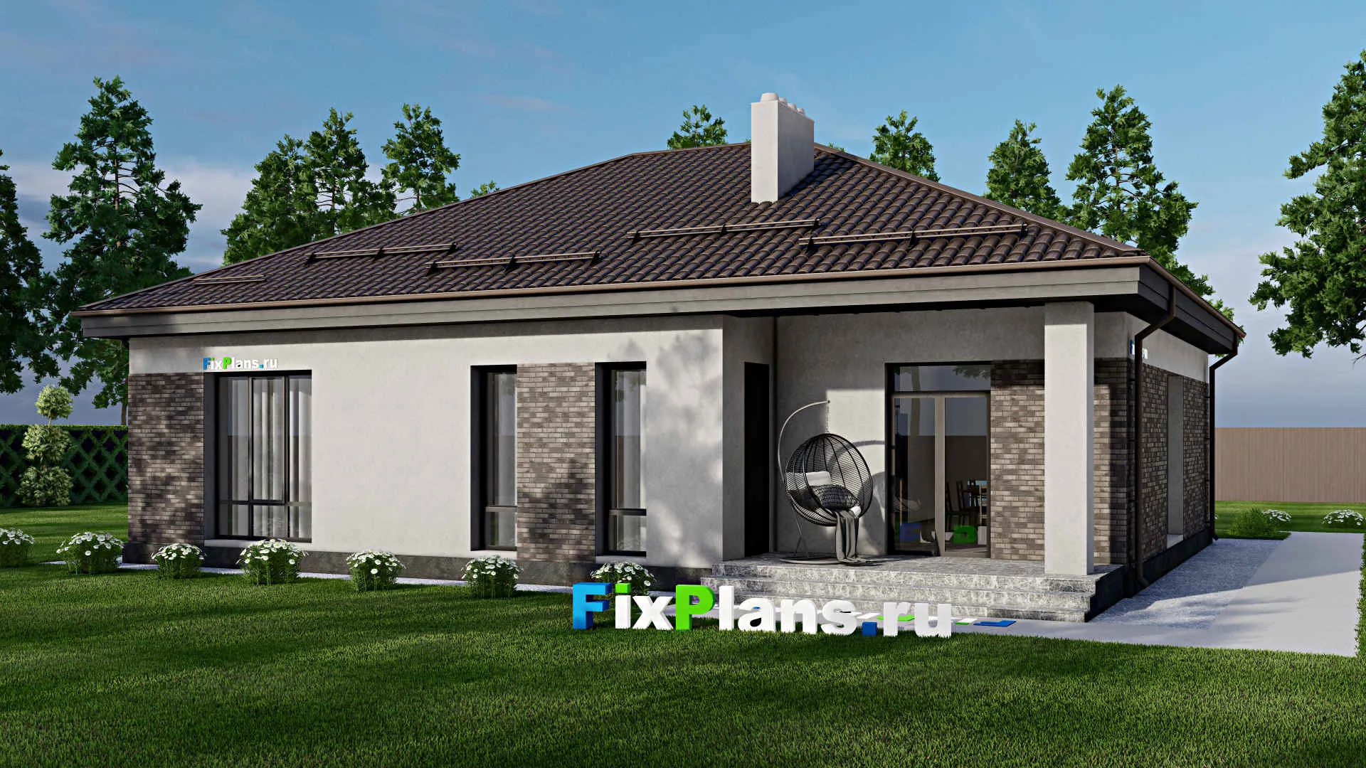 F-2123 - План одноэтажного дома 13 на 16, площадью 170 м² с террасой и 3 спальнями