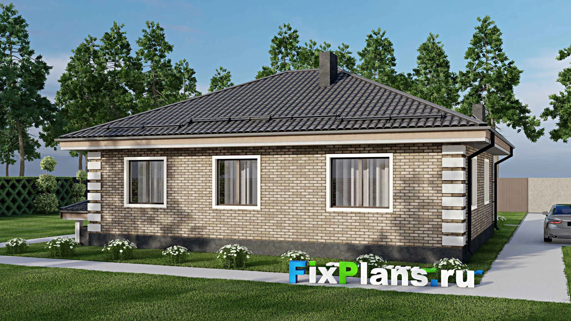 F-3869 - План одноэтажного дома 11 на 13, площадью 100 м² с 3 спальнями