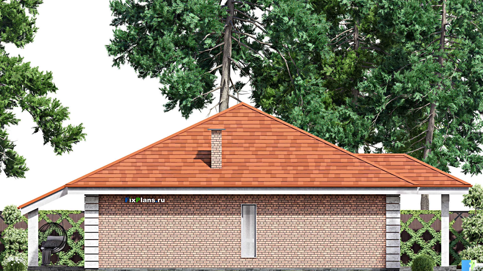 F-14066 - План одноэтажного дома 12 на 17, площадью 140 м² с террасой и 3 спальнями