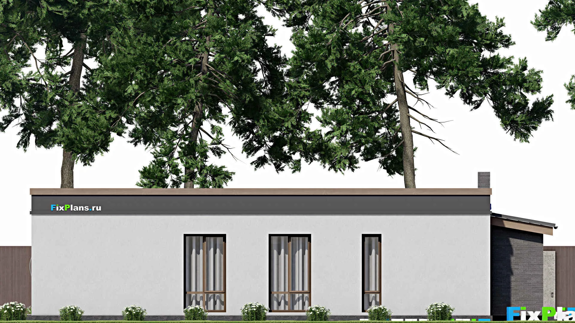 F-7973 - Проект одноэтажного дома 9 на 16, площадью 100 м² с террасой и 3 спальнями