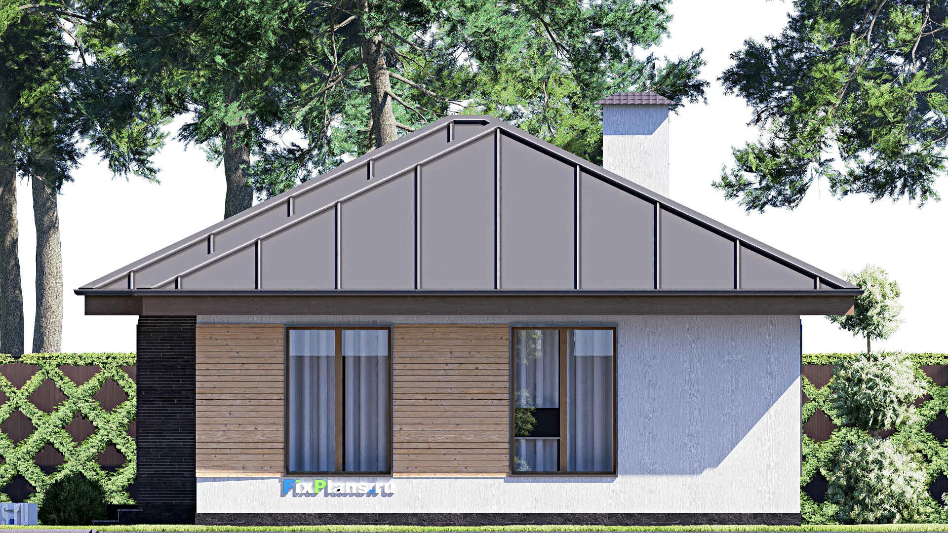 F-18782 - Проект одноэтажного дома 10 на 17, площадью 120 м² с террасой и 3 спальнями