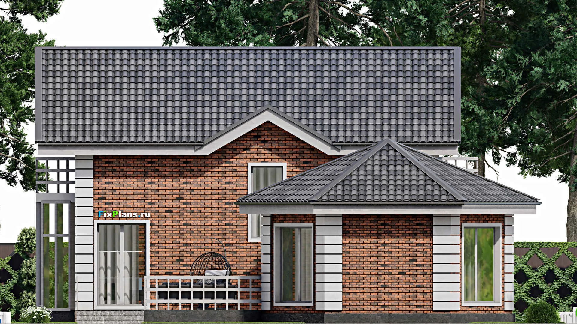 F-9404 - Проект дома с мансардой 15 на 20, площадью 240 м² с террасой, балконом и 3 спальнями