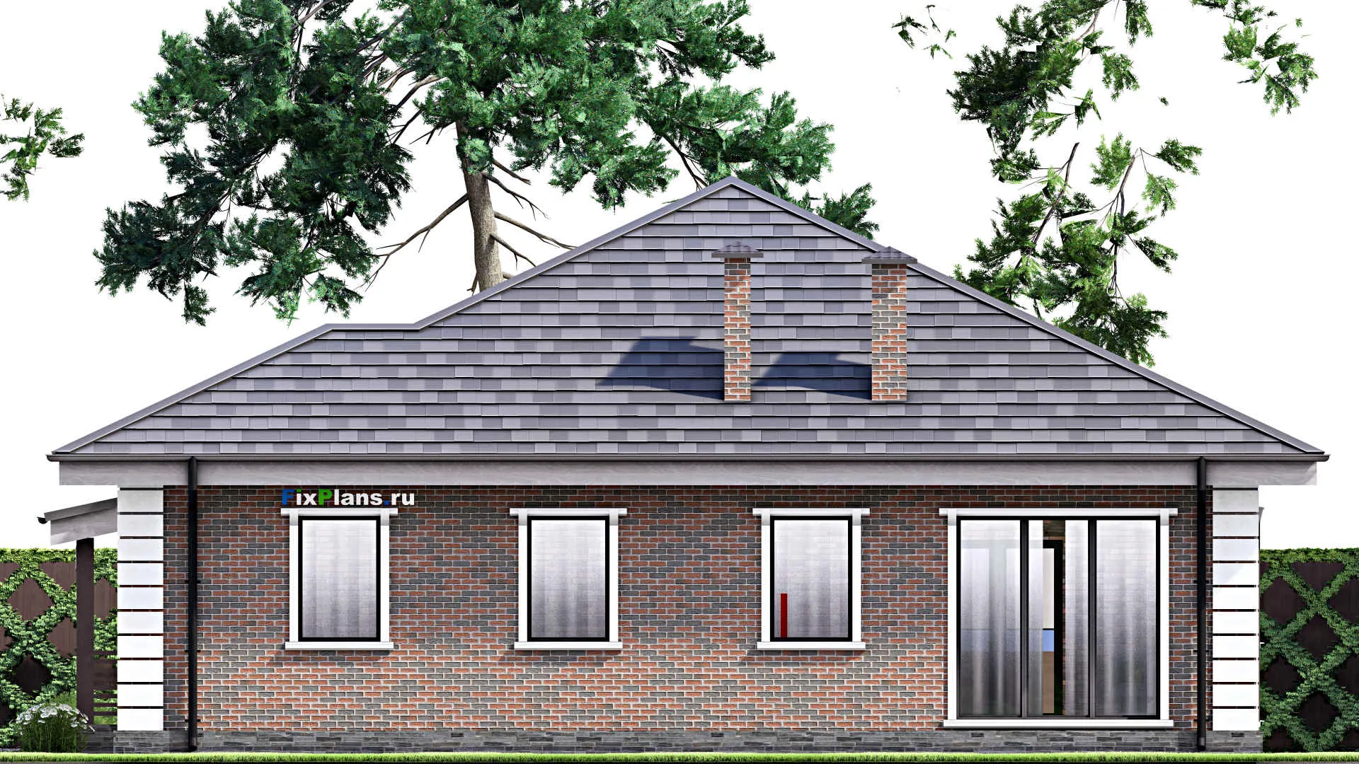 F-12761 - Проект одноэтажного дома 14 на 18, площадью 180 м² с террасой, гаражом на 1 машину и 3 спальнями