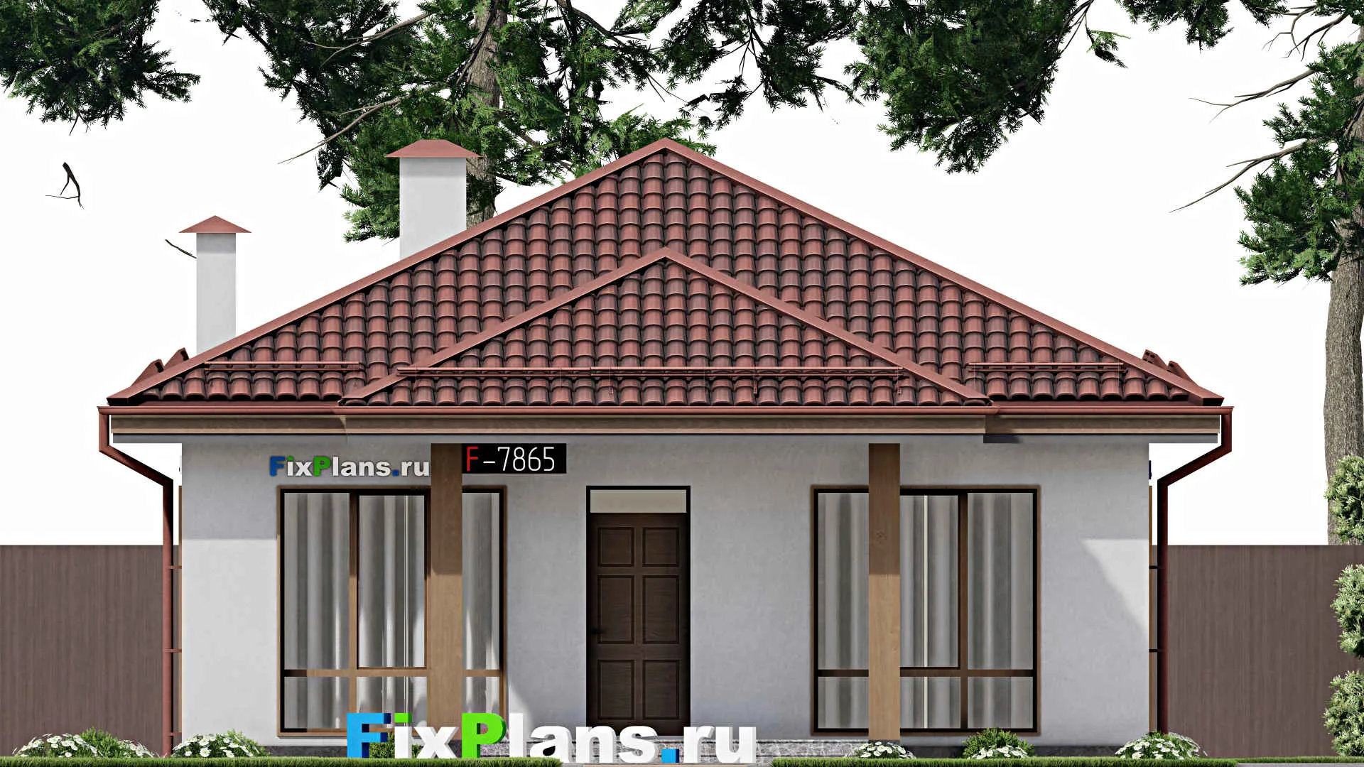 F-7865 - Проект одноэтажного дома 10 на 15, площадью 120 м² с террасой и 3 спальнями