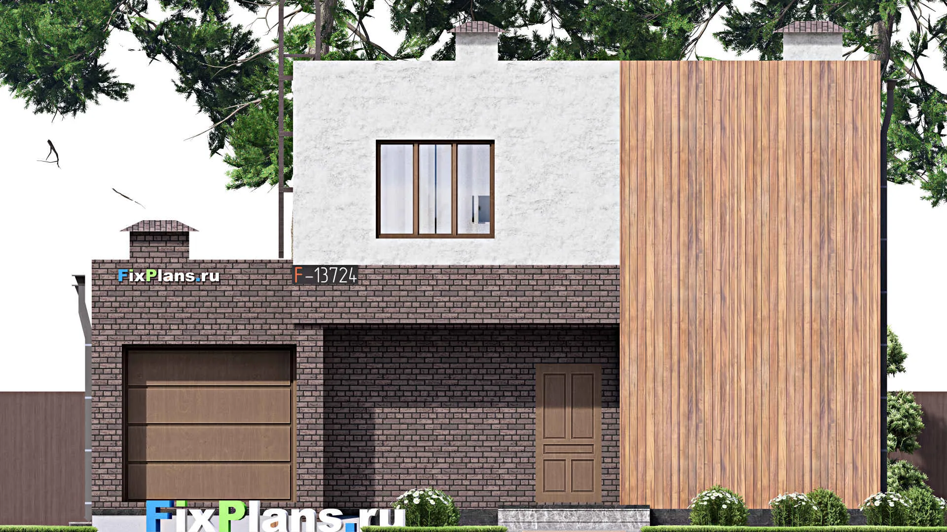 F-13724 - Планы двухэтажного дома 12 на 16, площадью 220 м² с террасой, гаражом на 1 машину и 4 спальнями