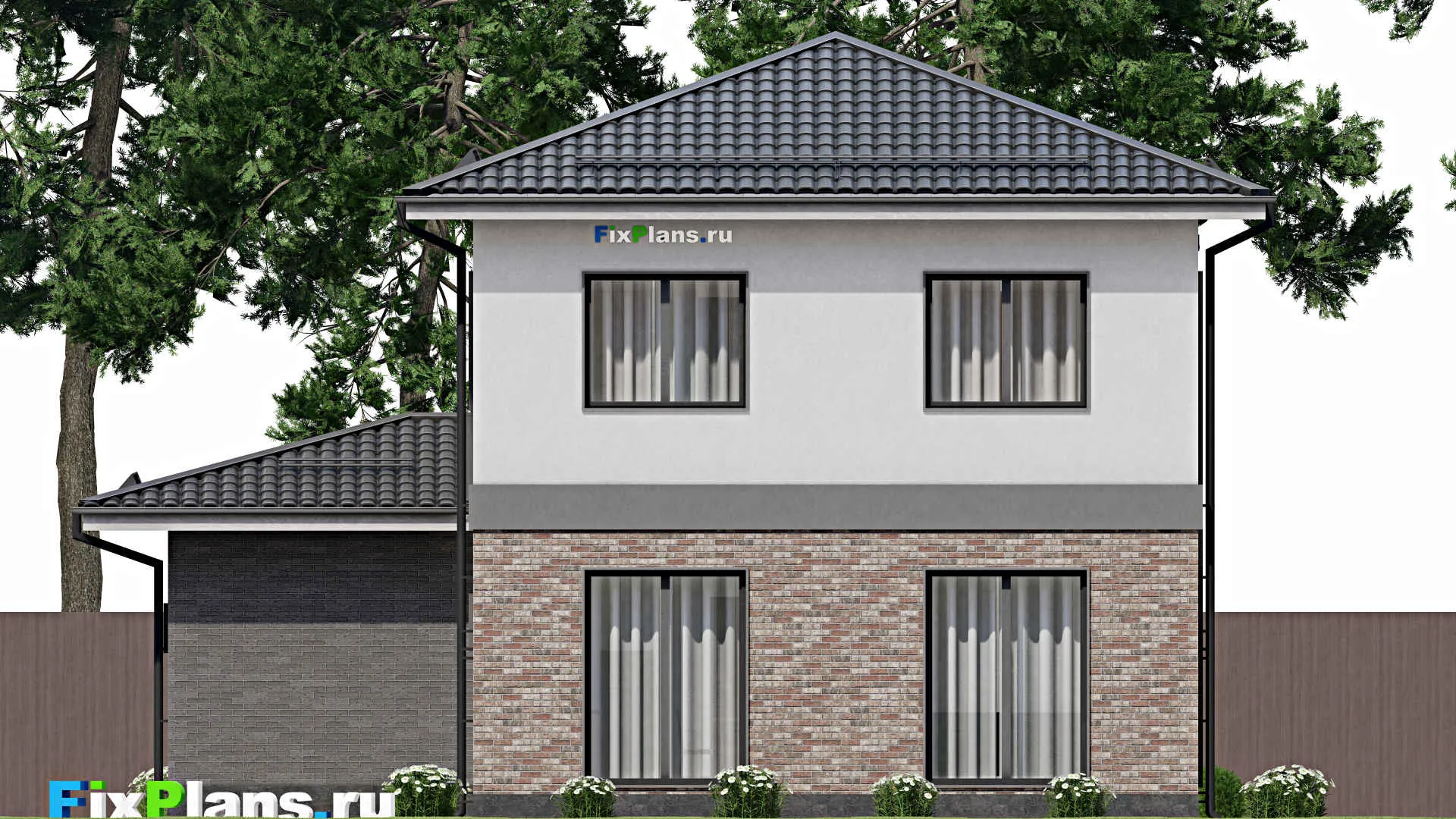 F-1961 - Проект двухэтажного дома 12 на 13, площадью 140 м² с гаражом на 1 машину и 2 спальнями