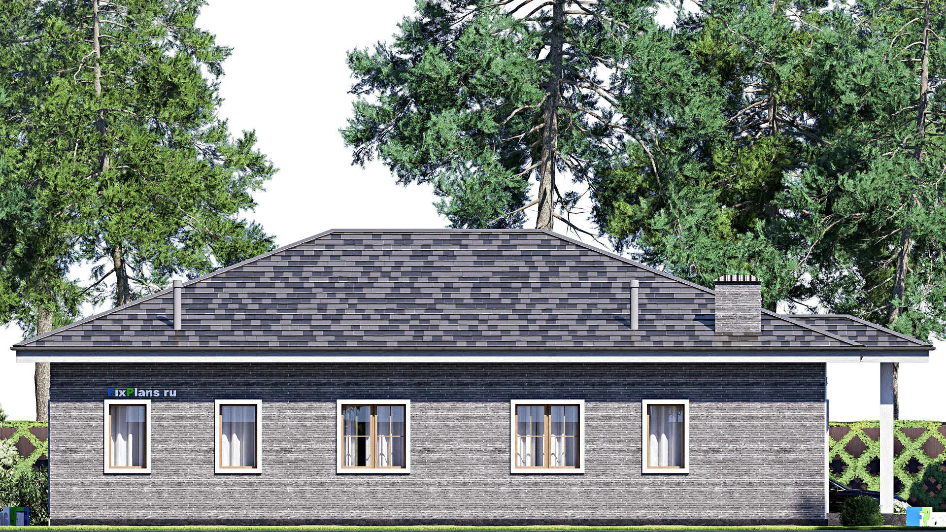 F-20384 - Проект одноэтажного дома 15 на 19, площадью 200 м² с террасой и 3 спальнями