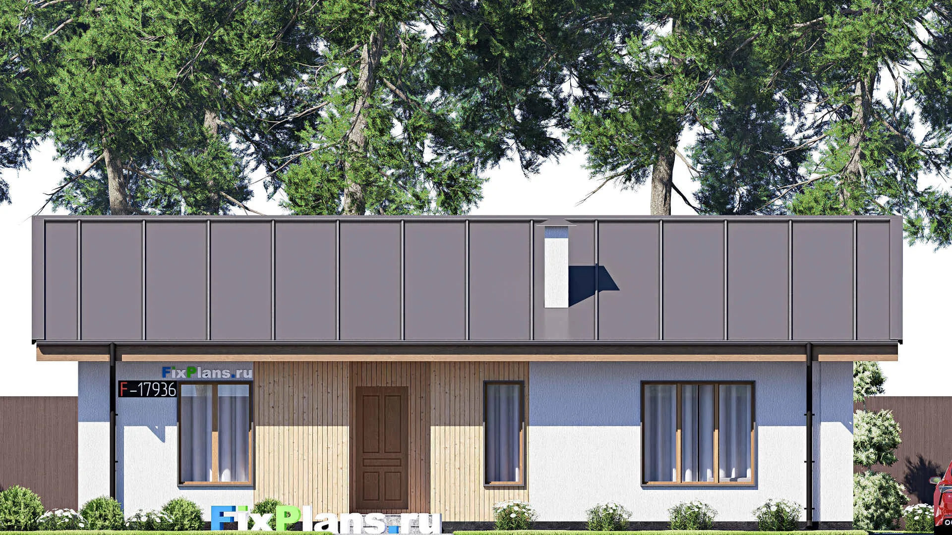 F-17936 - Проект одноэтажного дома 8 на 14, площадью 80 м² с террасой и 2 спальнями