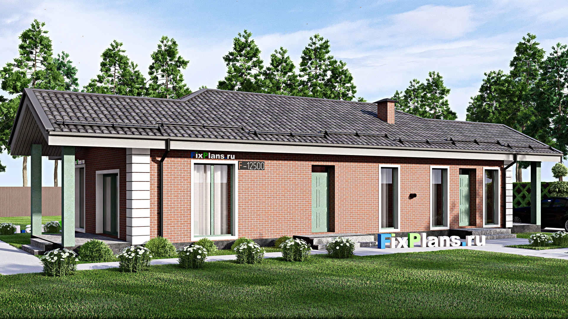 F-12500 - Проект одноэтажного дома 10 на 21, площадью 140 м² с террасой и 3 спальнями