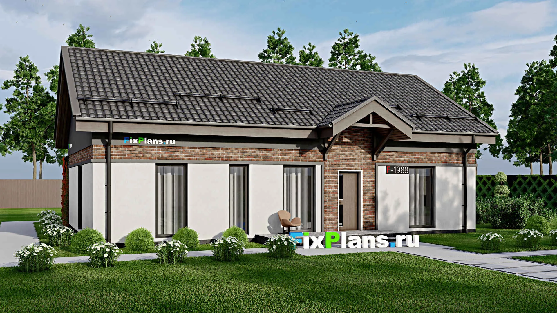 F-1988 - Проект одноэтажного дома 10 на 15, площадью 120 м² с террасой и 3 спальнями