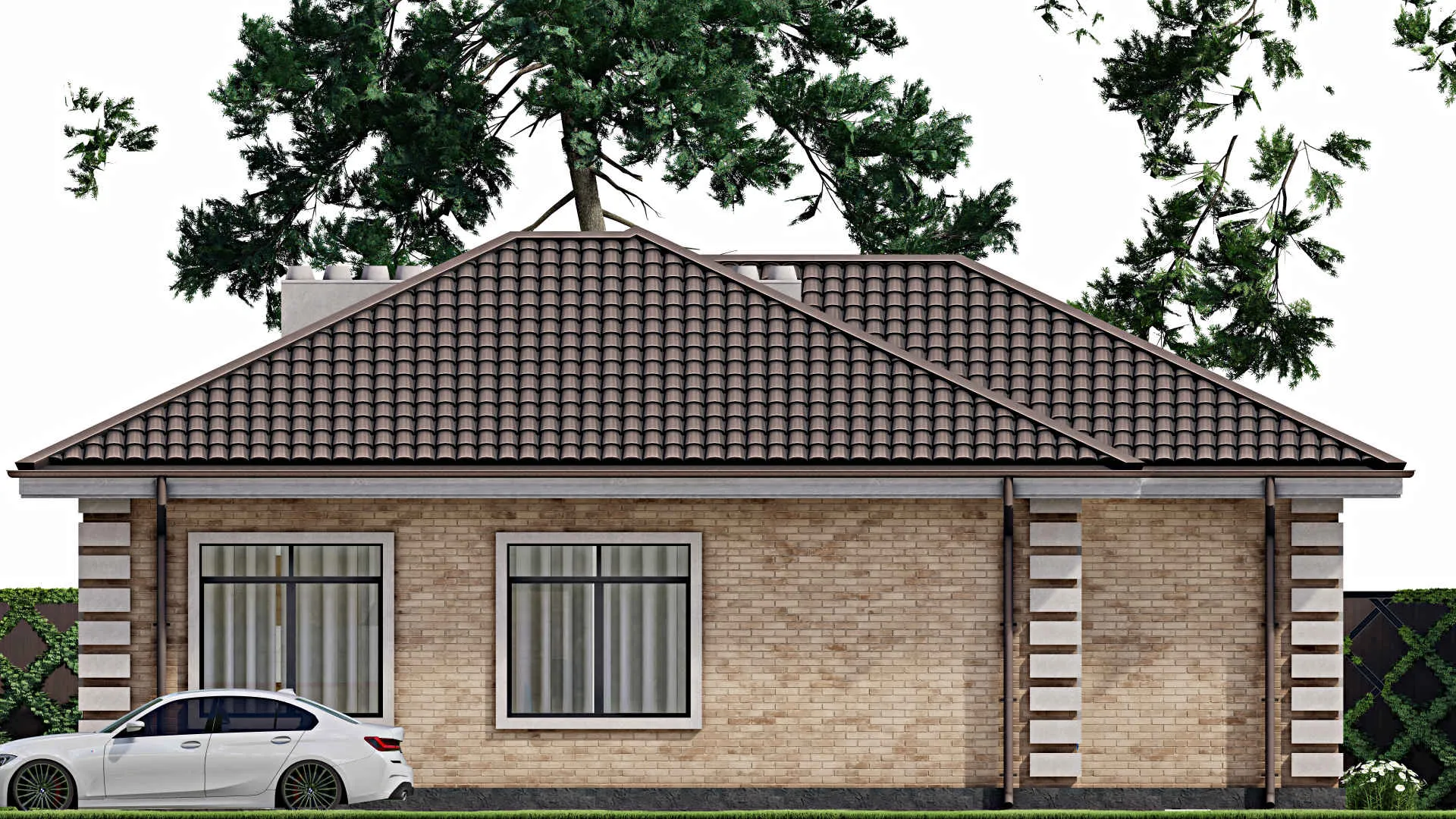 F-3680 - План одноэтажного дома 13 на 14, площадью 120 м² с 3 спальнями