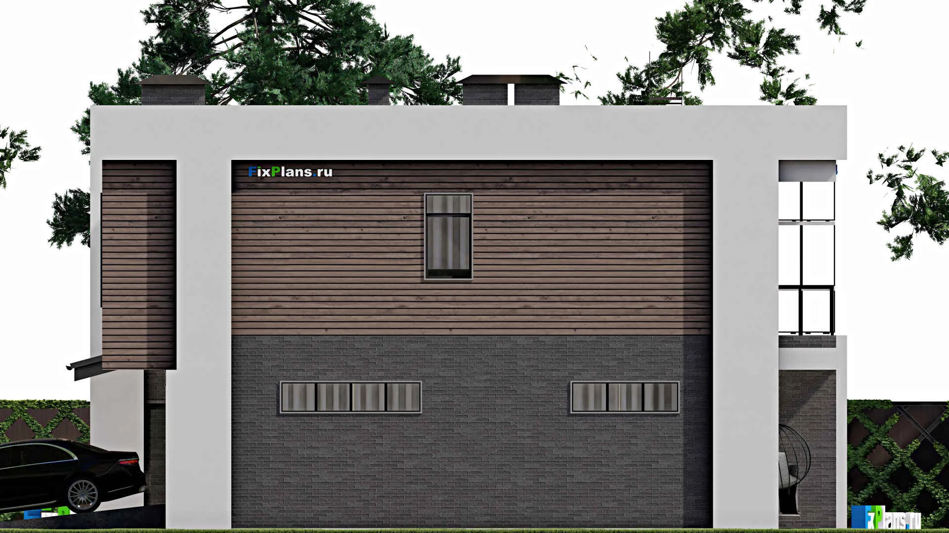 F-8378 - Планы двухэтажного дома 14 на 16, площадью 310 м² с террасой, балконом, гаражом на 1 машину и 4 спальнями