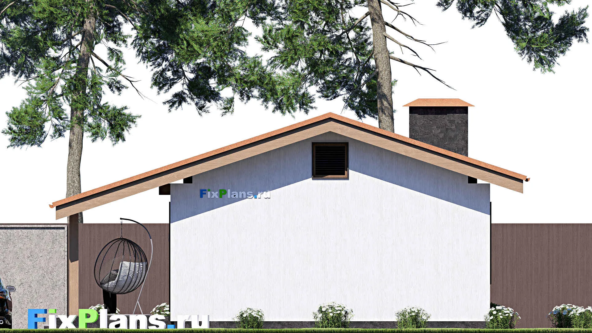 F-17243 - Проект одноэтажного дома 10 на 13, площадью 90 м² с террасой и 2 спальнями