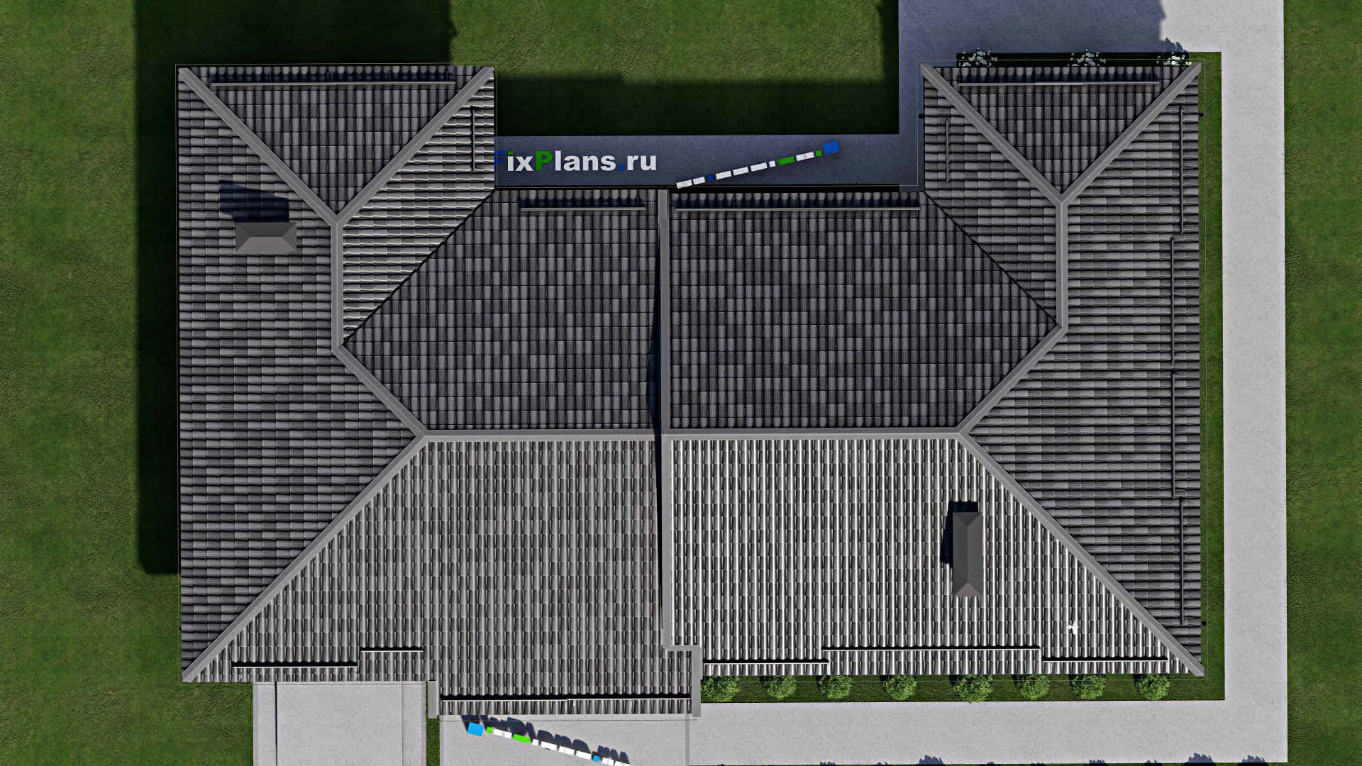 F-8477 - Проект одноэтажного дома 15 на 23, площадью 230 м² с террасой, гаражом на 2 машины и 3 спальнями