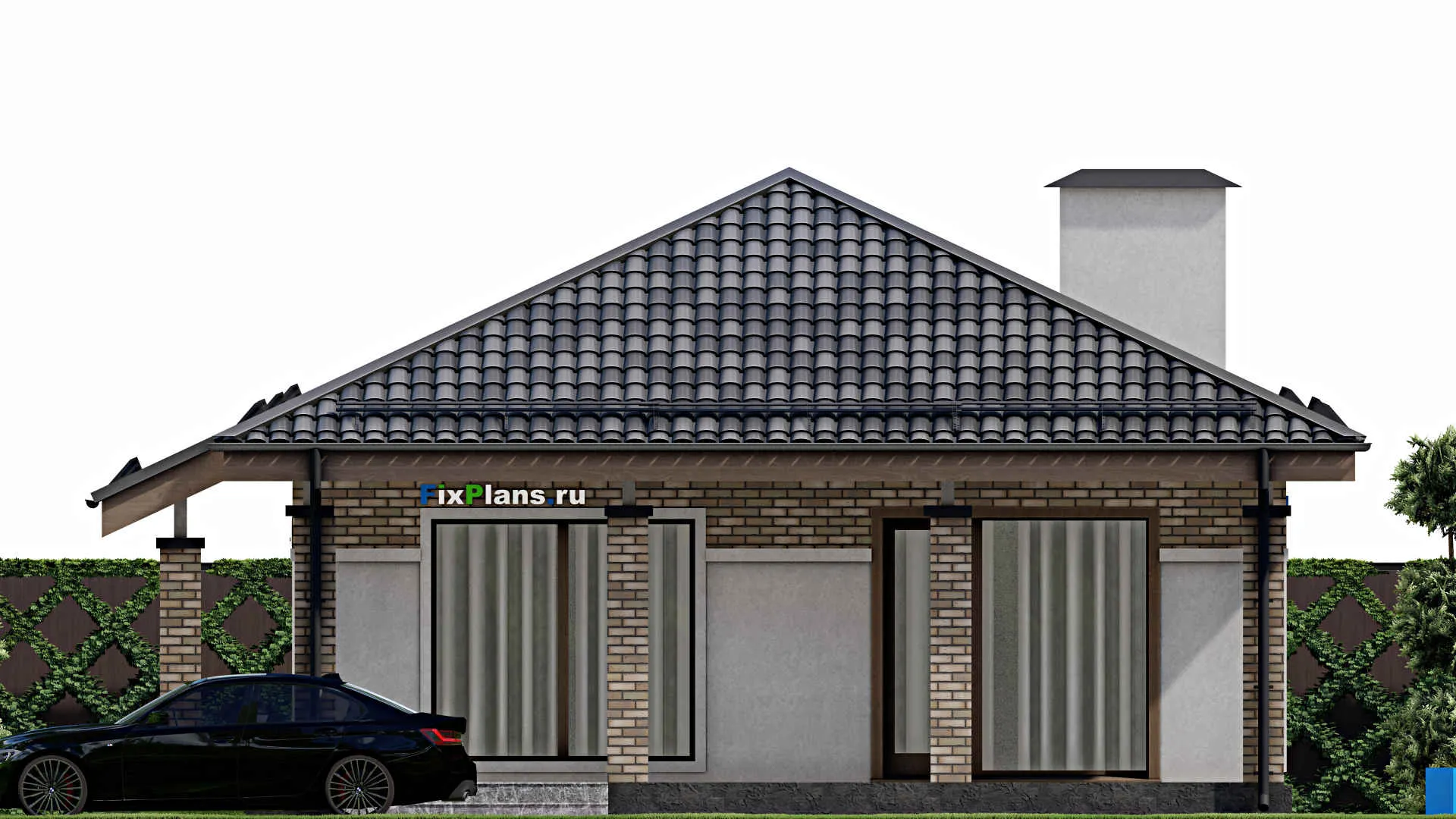 F-9611 - Проект одноэтажного дома 11 на 20, площадью 160 м² с террасой и 3 спальнями