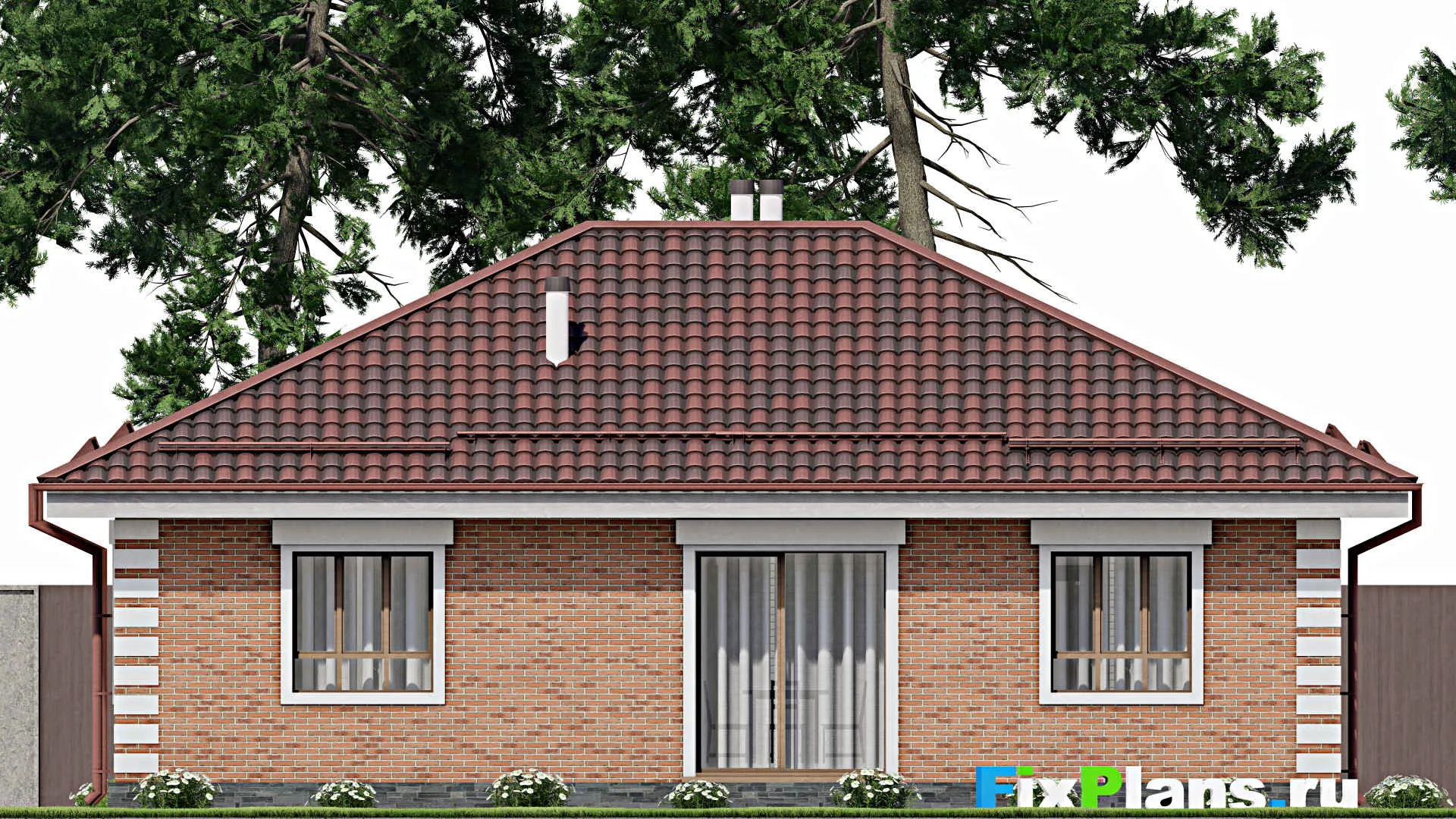 F-9737 - План одноэтажного дома 11 на 13, площадью 100 м² с 3 спальнями