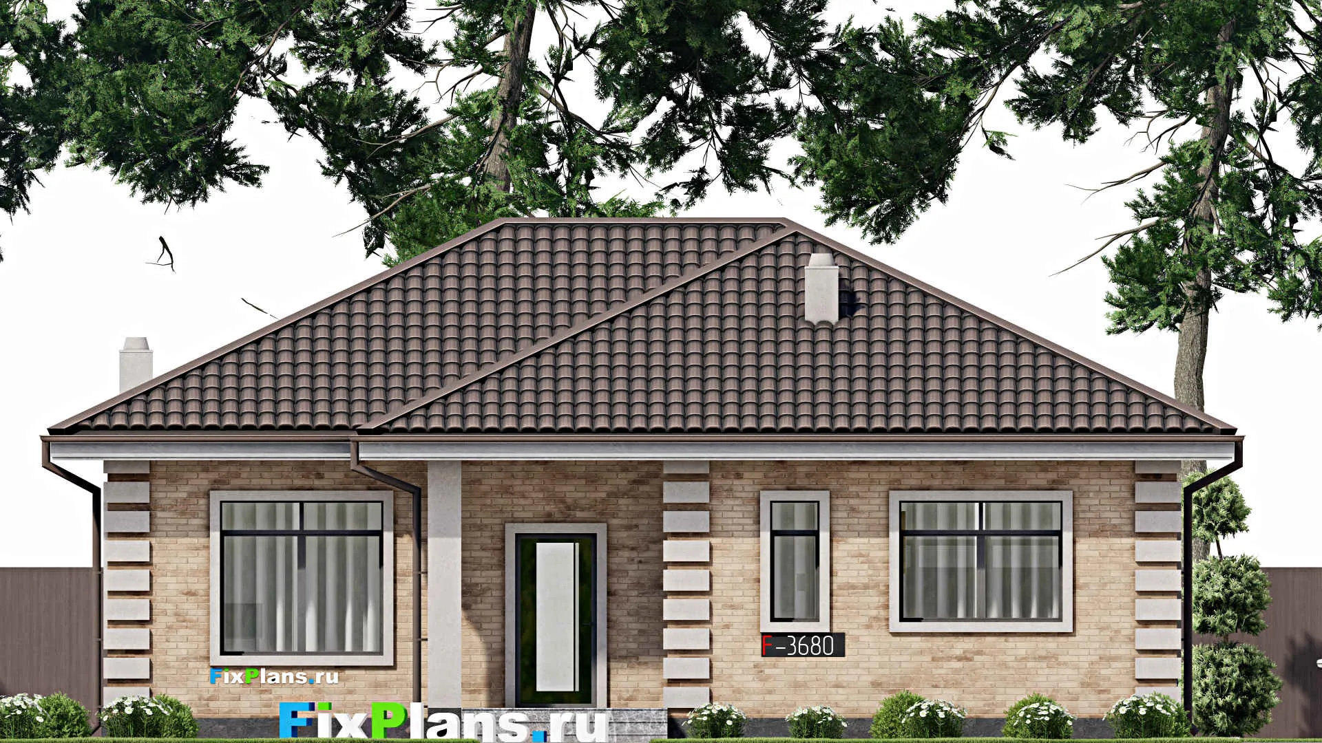 F-3680 - План одноэтажного дома 13 на 14, площадью 120 м² с 3 спальнями