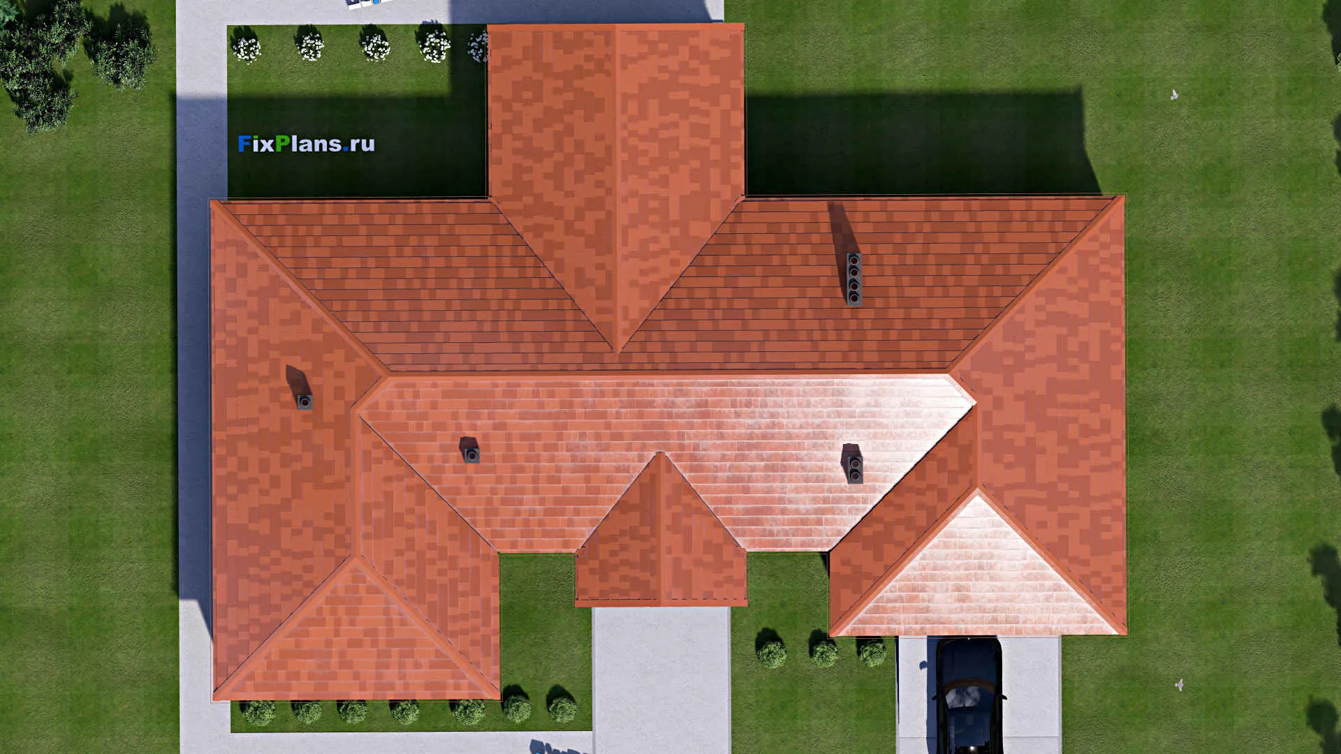 F-16379 - План одноэтажного дома 19 на 26, площадью 280 м² с 3 спальнями