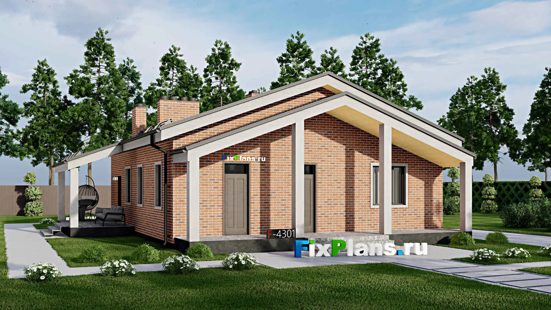 F-4301 - Проект одноэтажного дома 11 на 13, площадью 140 м² с террасой и 3 спальнями