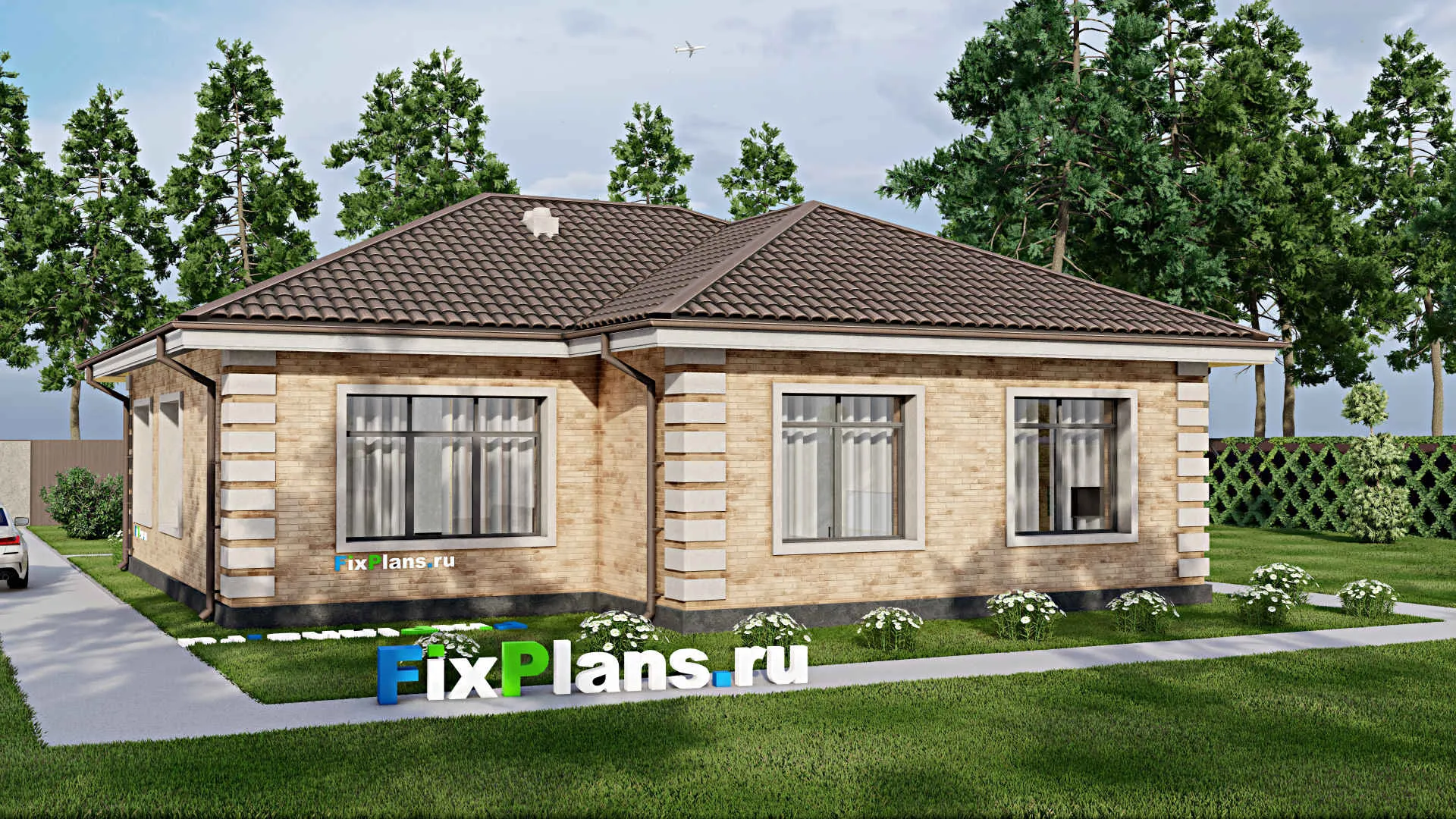 F-3680 - План одноэтажного дома 13 на 14, площадью 120 м² с 3 спальнями