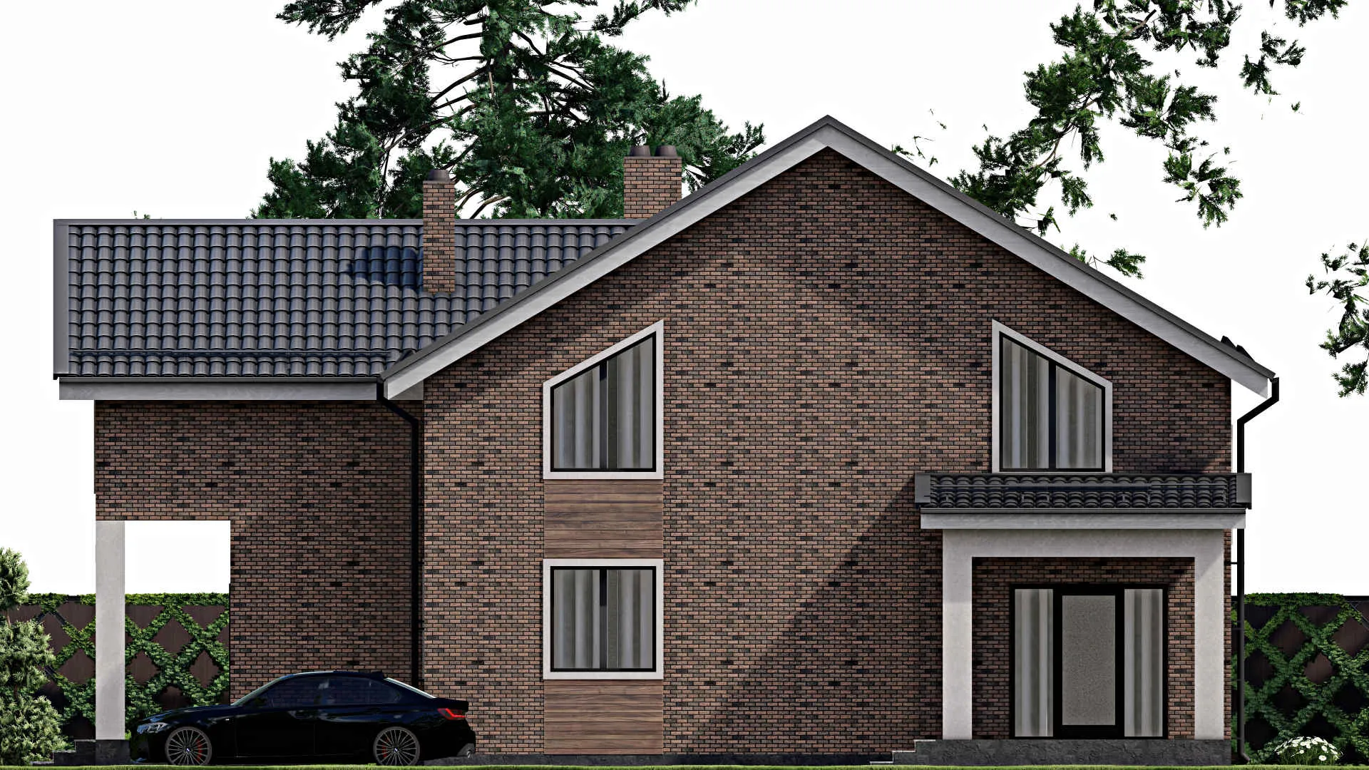 F-7559 - Проект дома с мансардой 16 на 17, площадью 290 м² с террасой и 4 спальнями