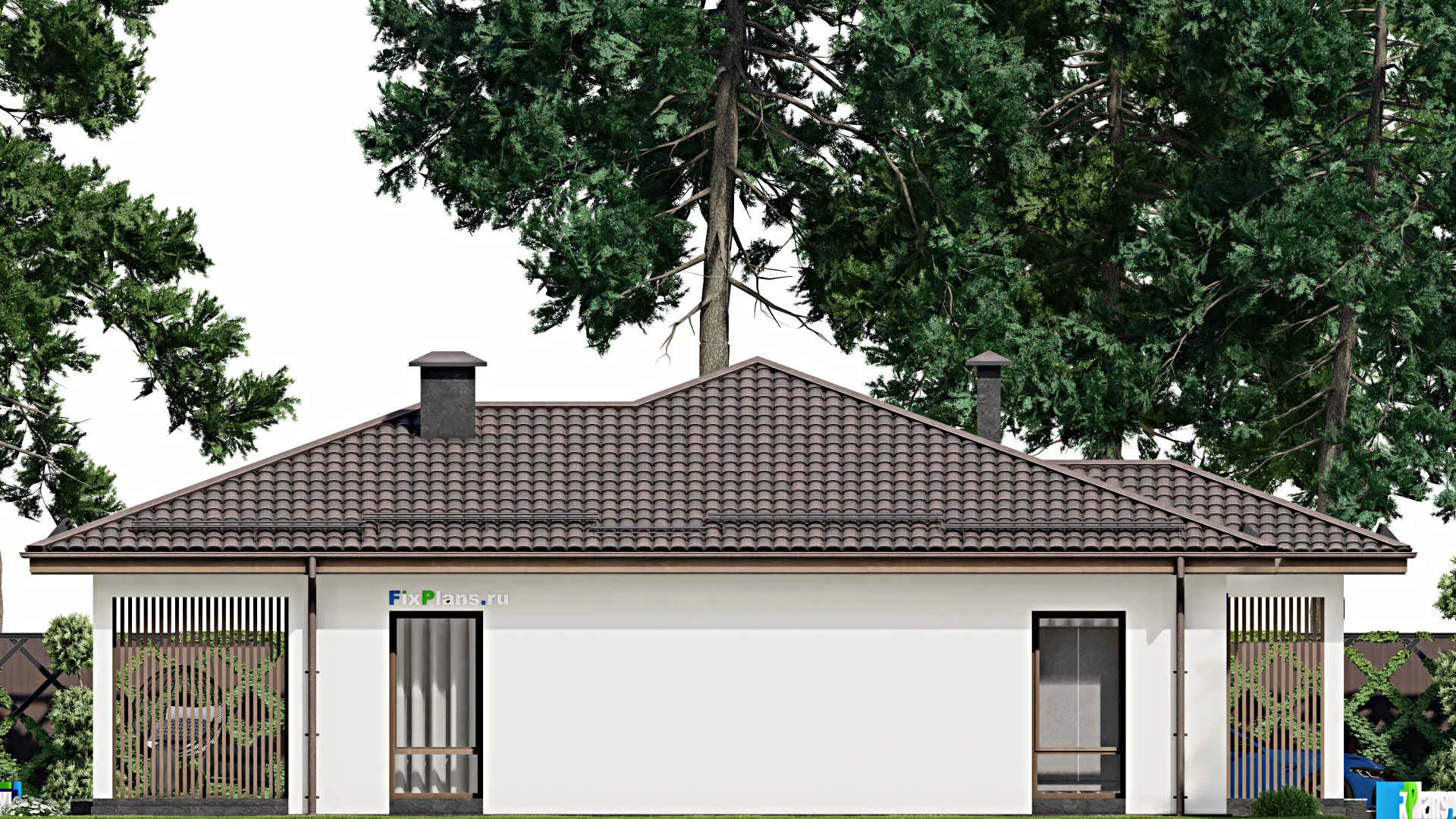 F-4256 - План одноэтажного дома 12 на 13, площадью 160 м² с террасой и 4 спальнями