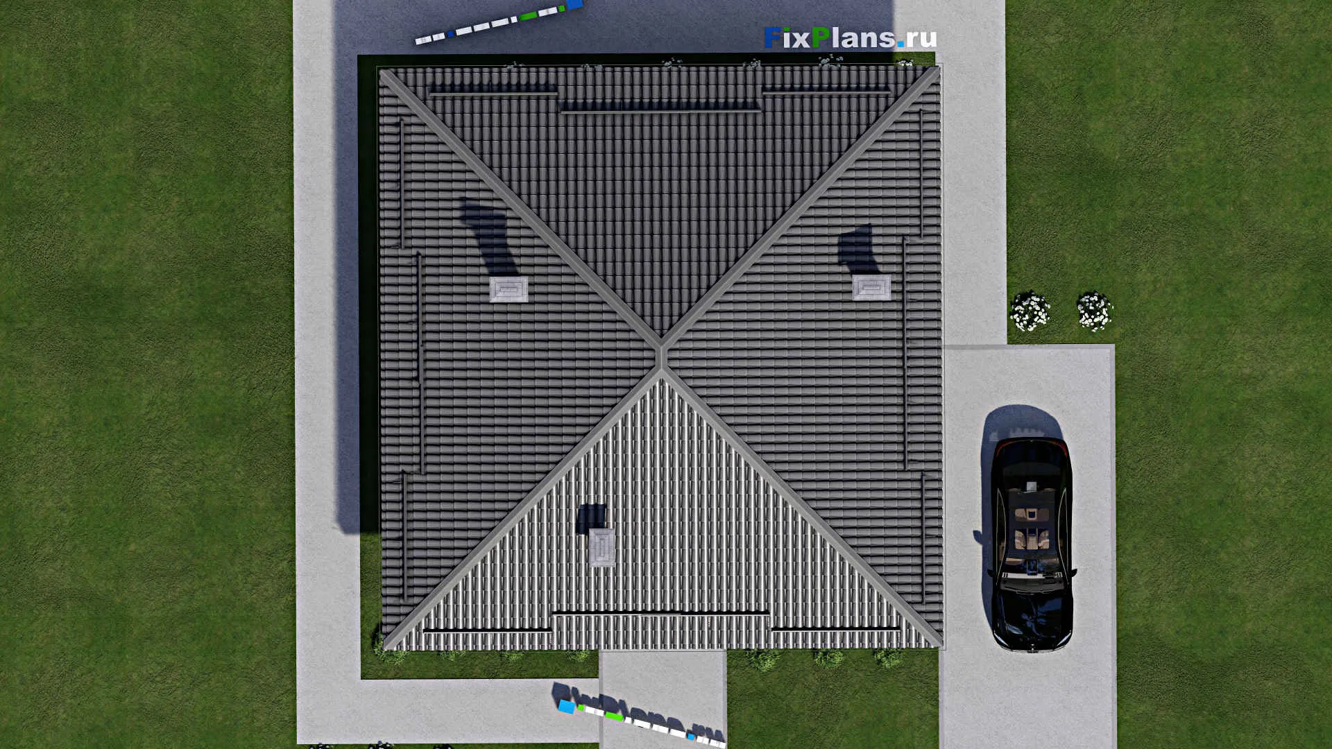 F-5156 - План одноэтажного дома 12 на 12, площадью 110 м² с 3 спальнями