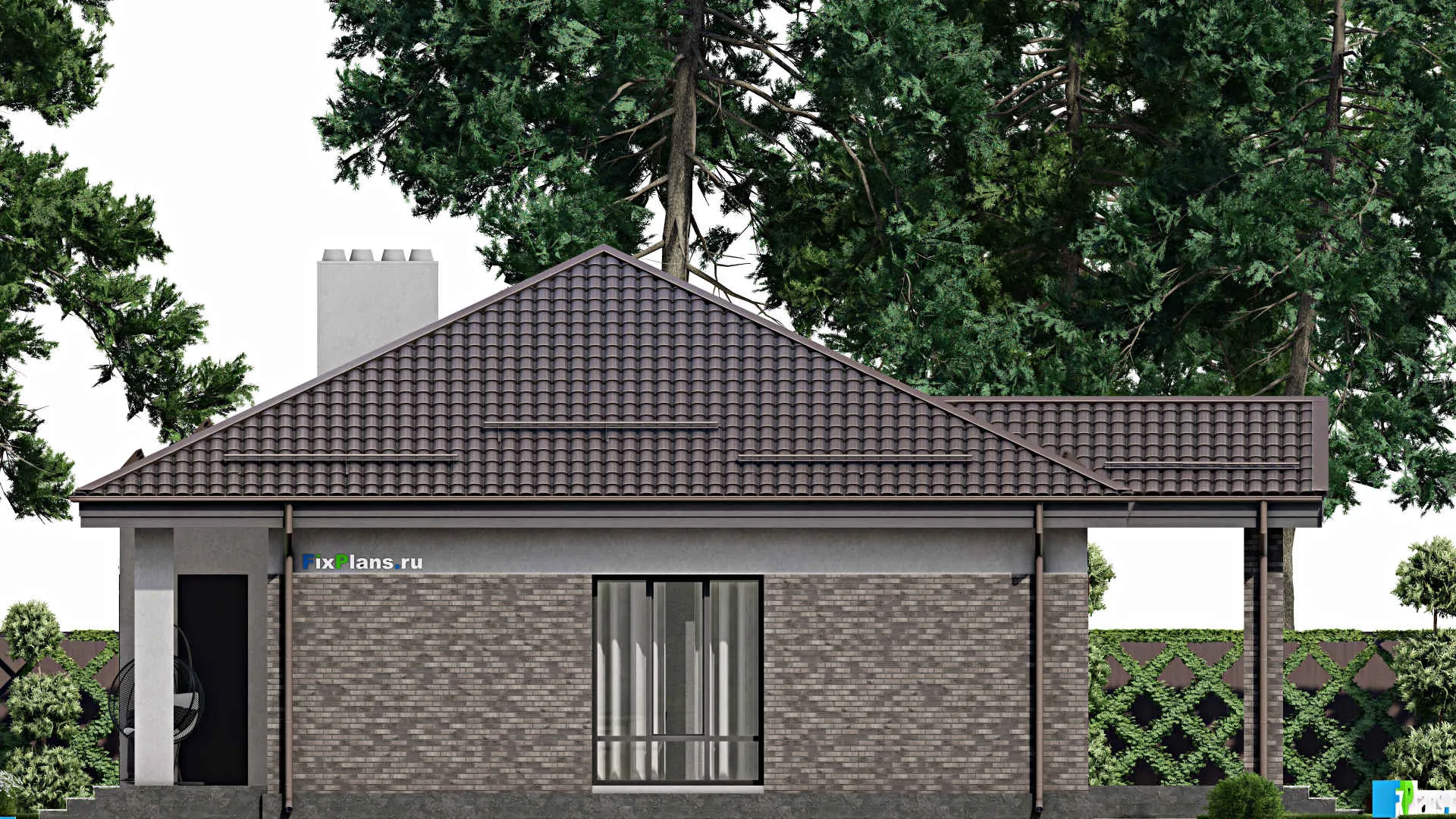 F-2123 - План одноэтажного дома 13 на 16, площадью 170 м² с террасой и 3 спальнями