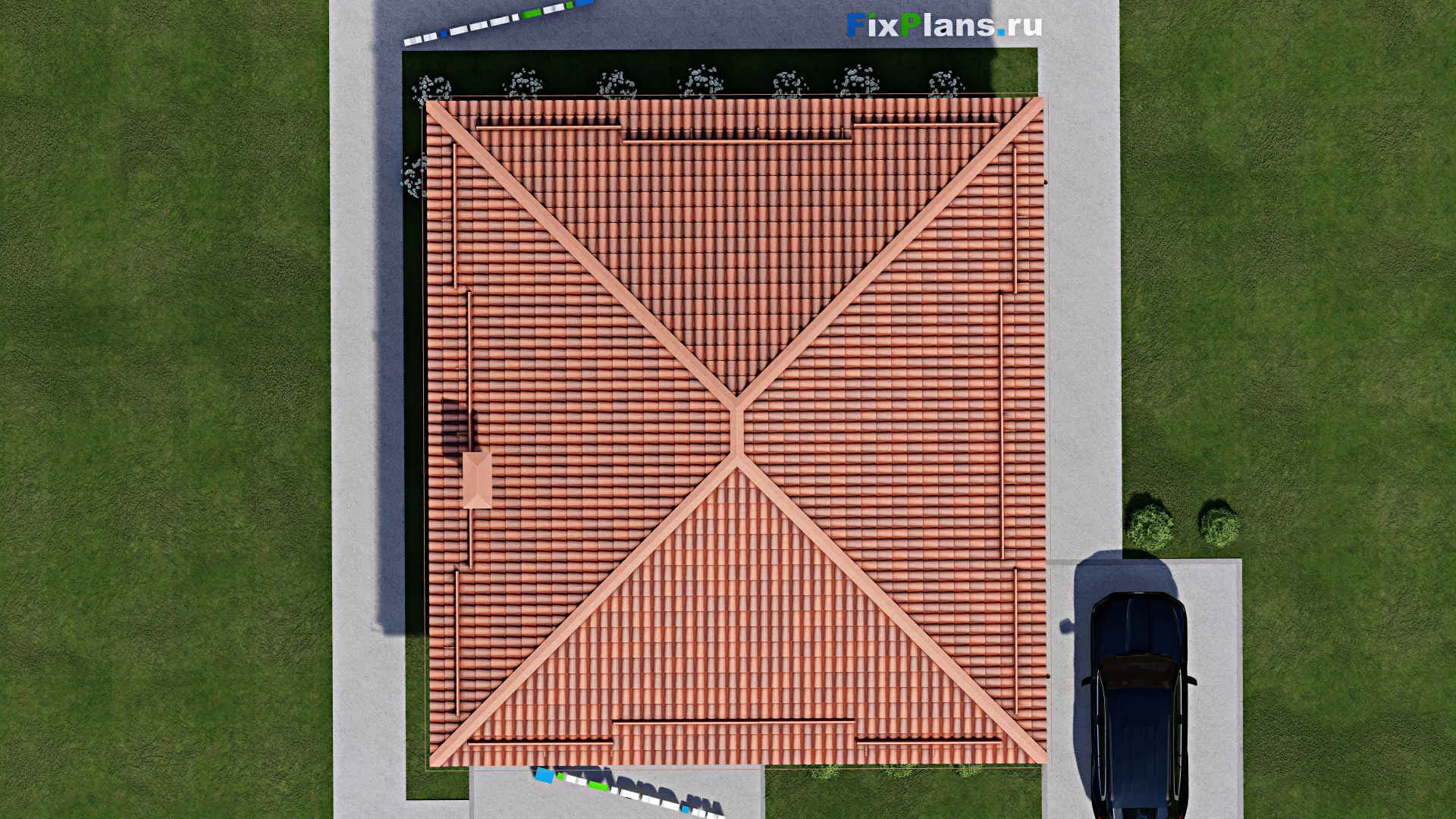 F-8495 - План одноэтажного дома 12 на 13, площадью 120 м² с террасой и 3 спальнями