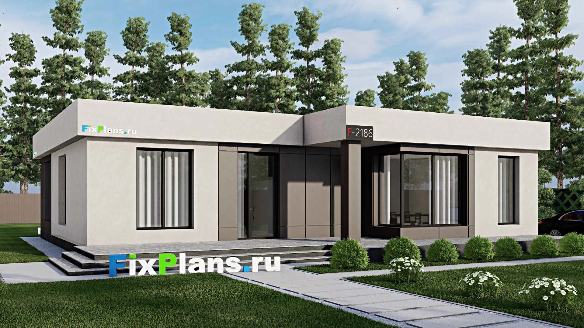 F-2186 - Проект одноэтажного дома 15 на 16, площадью 200 м² с 3 спальнями