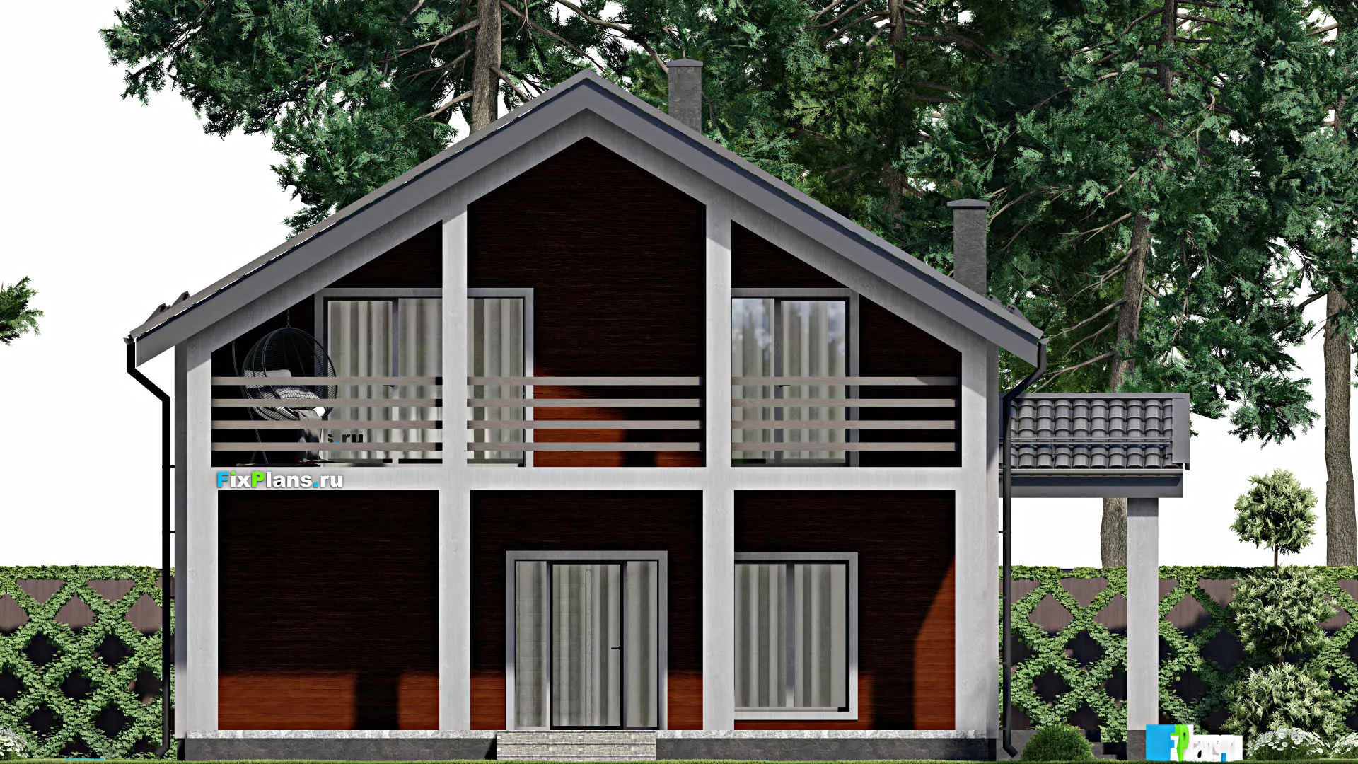 F-6920 - Планы дома с мансардой 10 на 12, площадью 200 м² с террасой, балконом и 4 спальнями