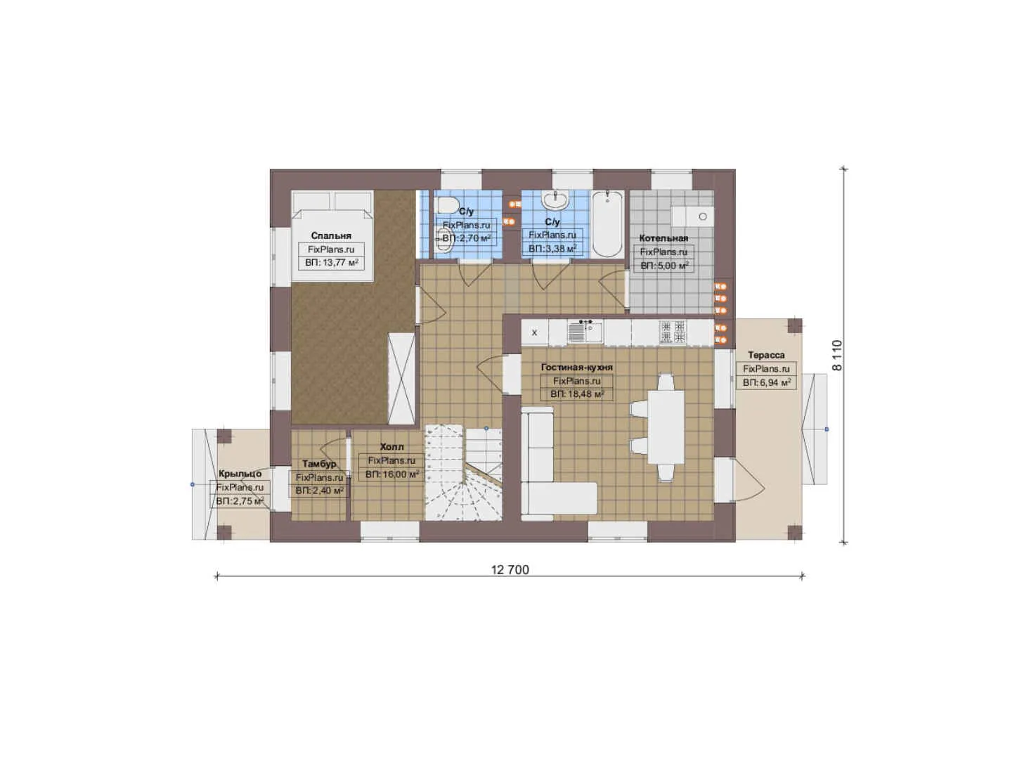 F-17810 - Планы дома с мансардой 9 на 13, площадью 130 м² с террасой и 4 спальнями