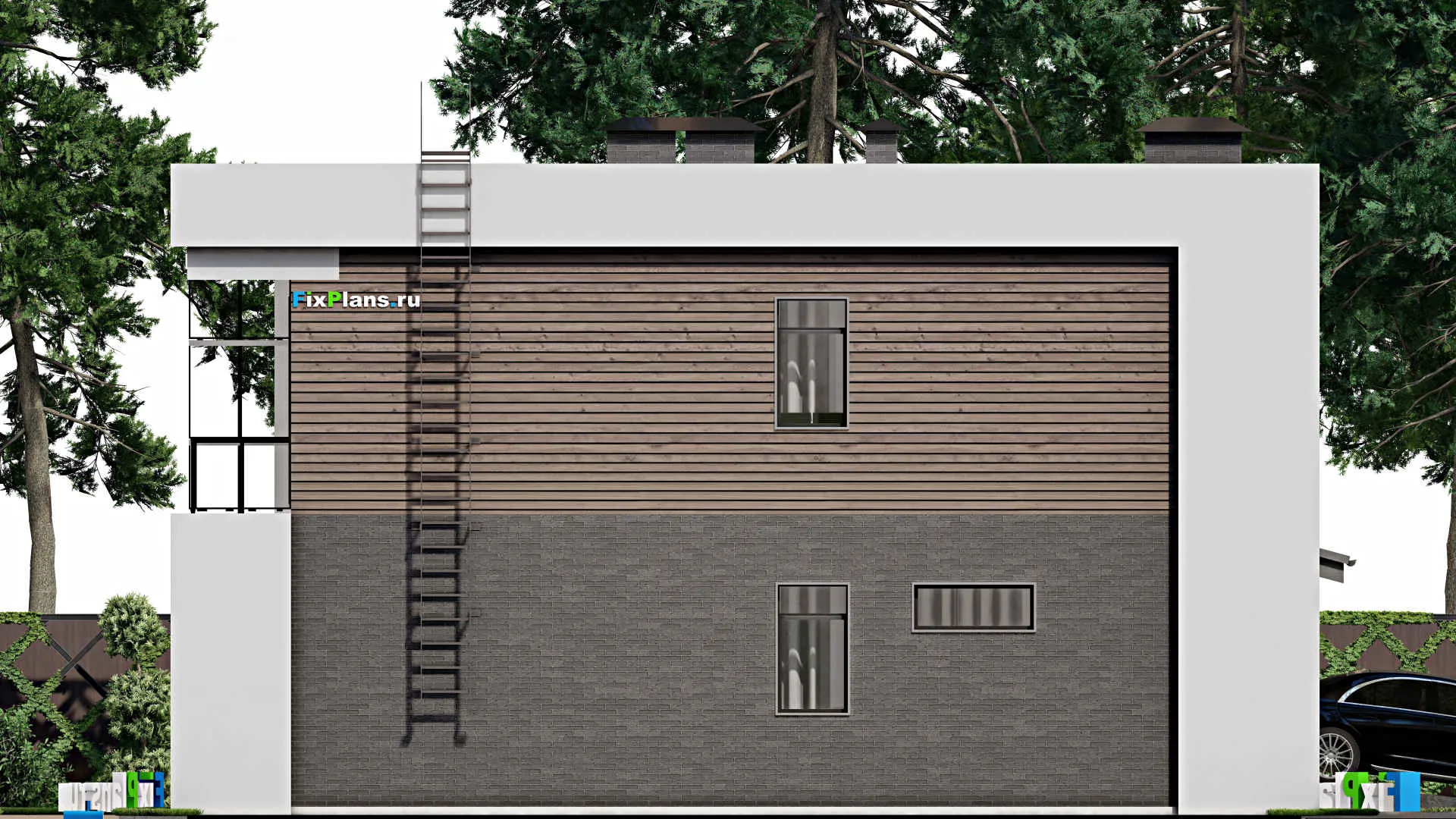 F-8378 - Планы двухэтажного дома 14 на 16, площадью 310 м² с террасой, балконом, гаражом на 1 машину и 4 спальнями