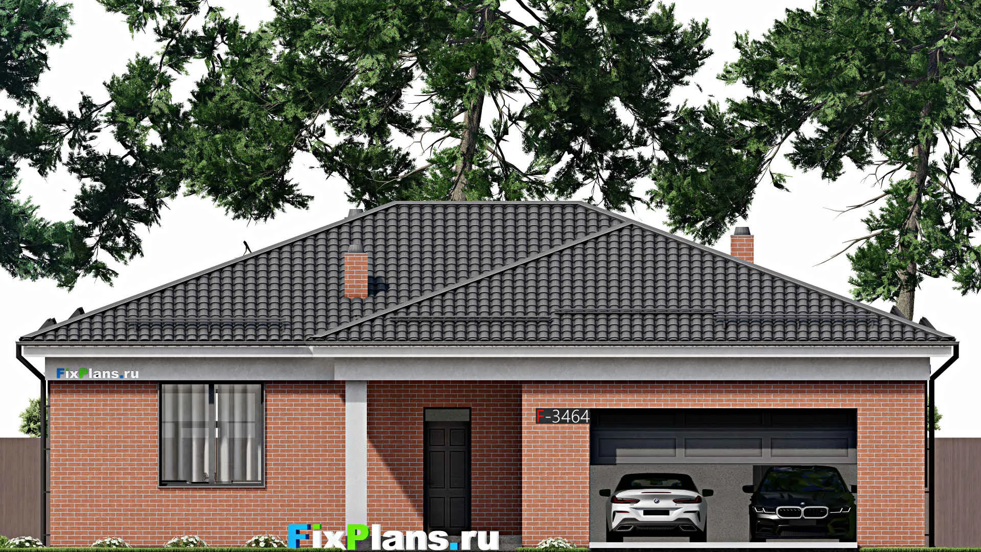 F-3464 - Проект одноэтажного дома 16 на 17, площадью 190 м² с террасой и 3 спальнями